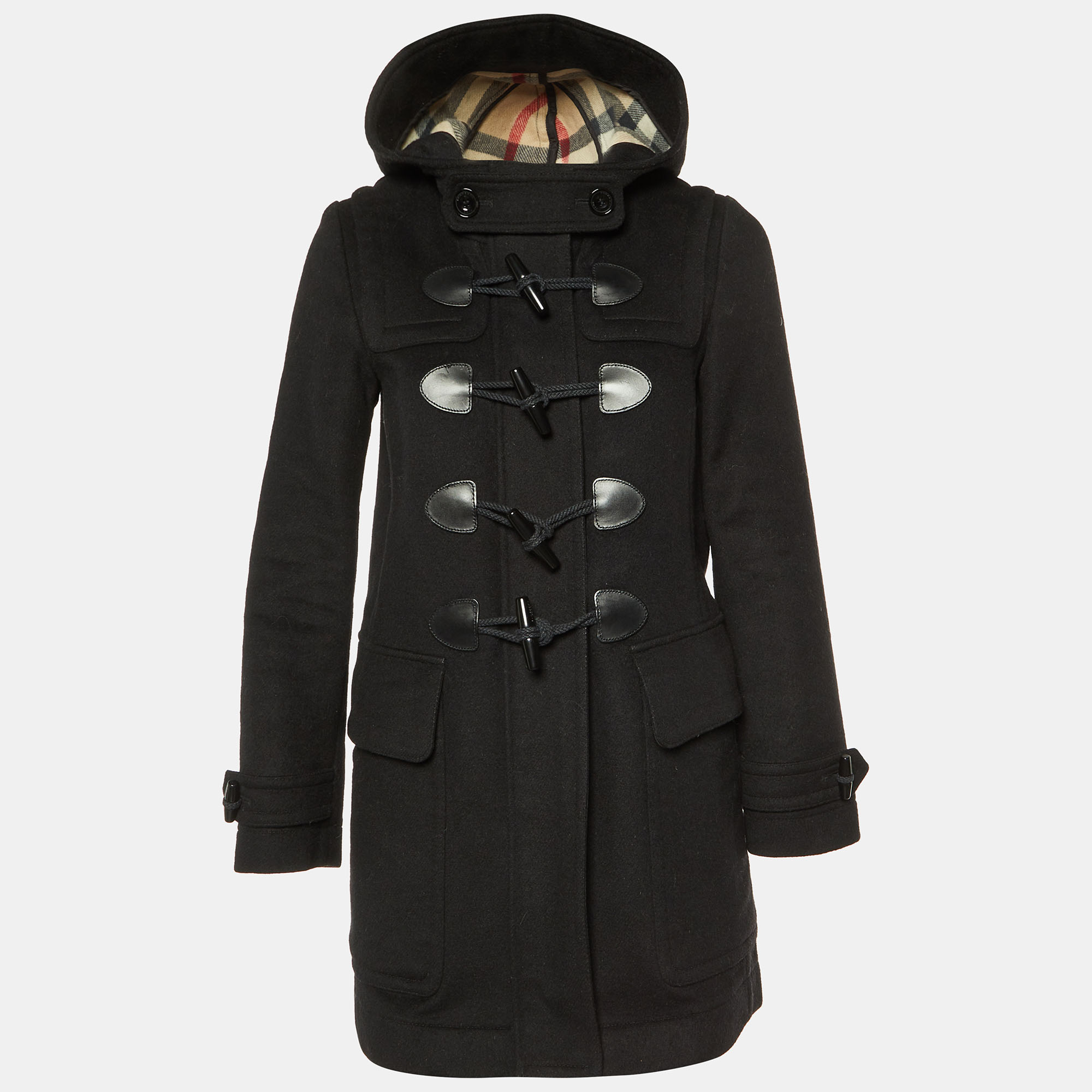 

Burberry Brit Black Wool Finsdale Hodded Duffle Coat XS