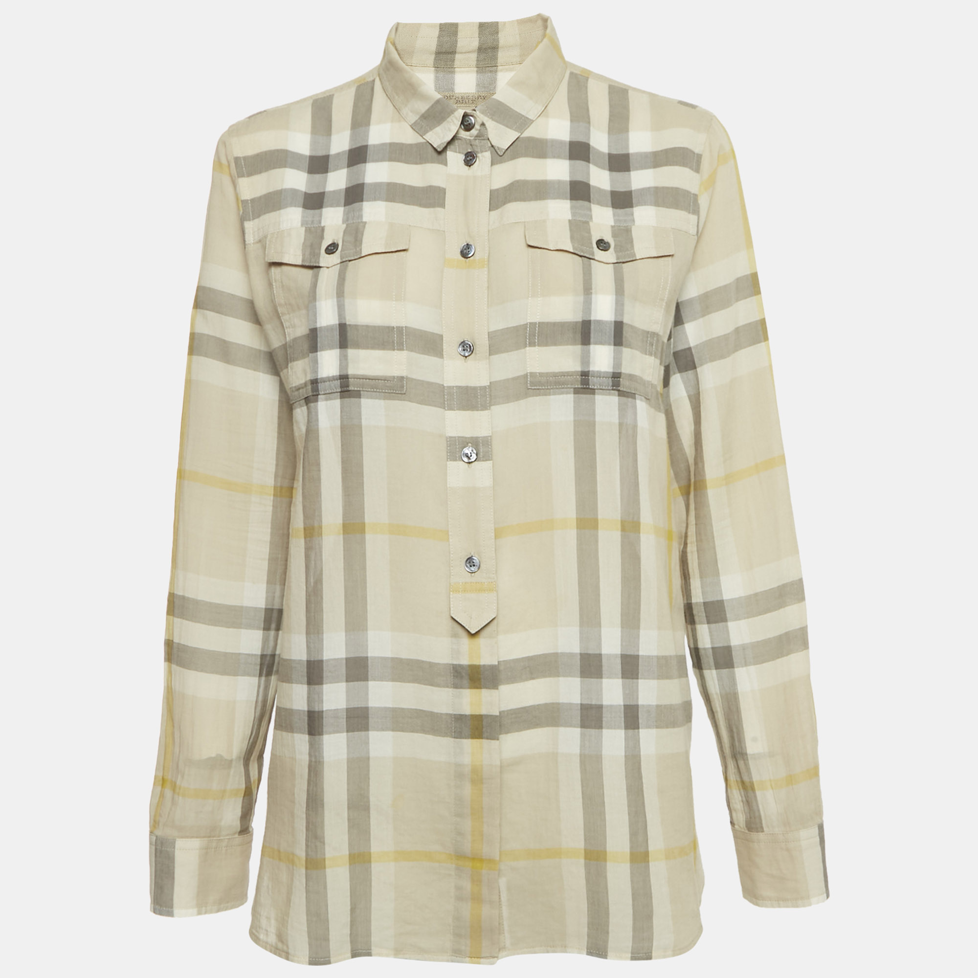 Burberry Brit Beige Nova Check Print Sheer Cotton Shirt XL