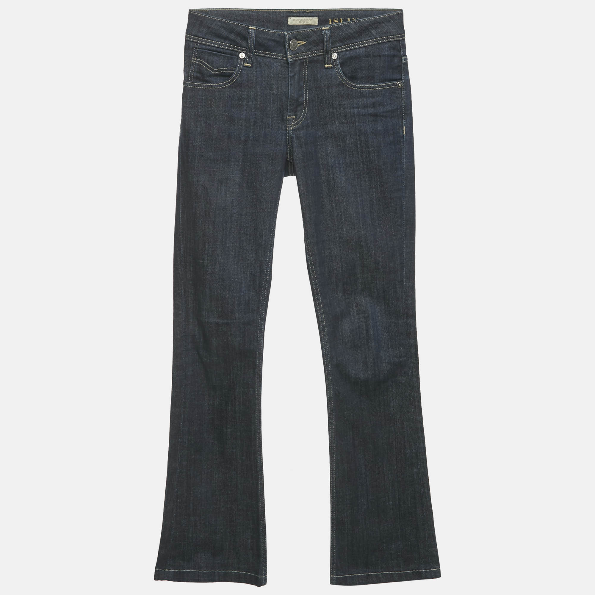 Pre-owned Burberry Navy Blue Denim Boot Leg Jeans S Waist 25"