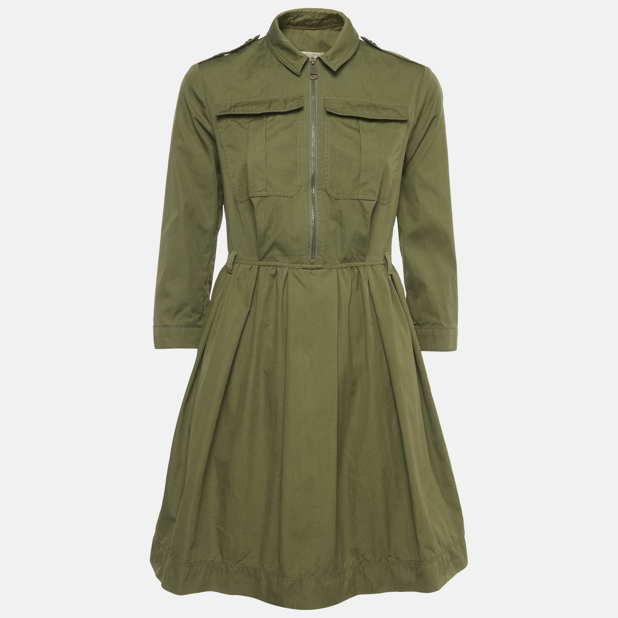 Burberry Brit Olive-Green Cotton Blend Mini Dress S