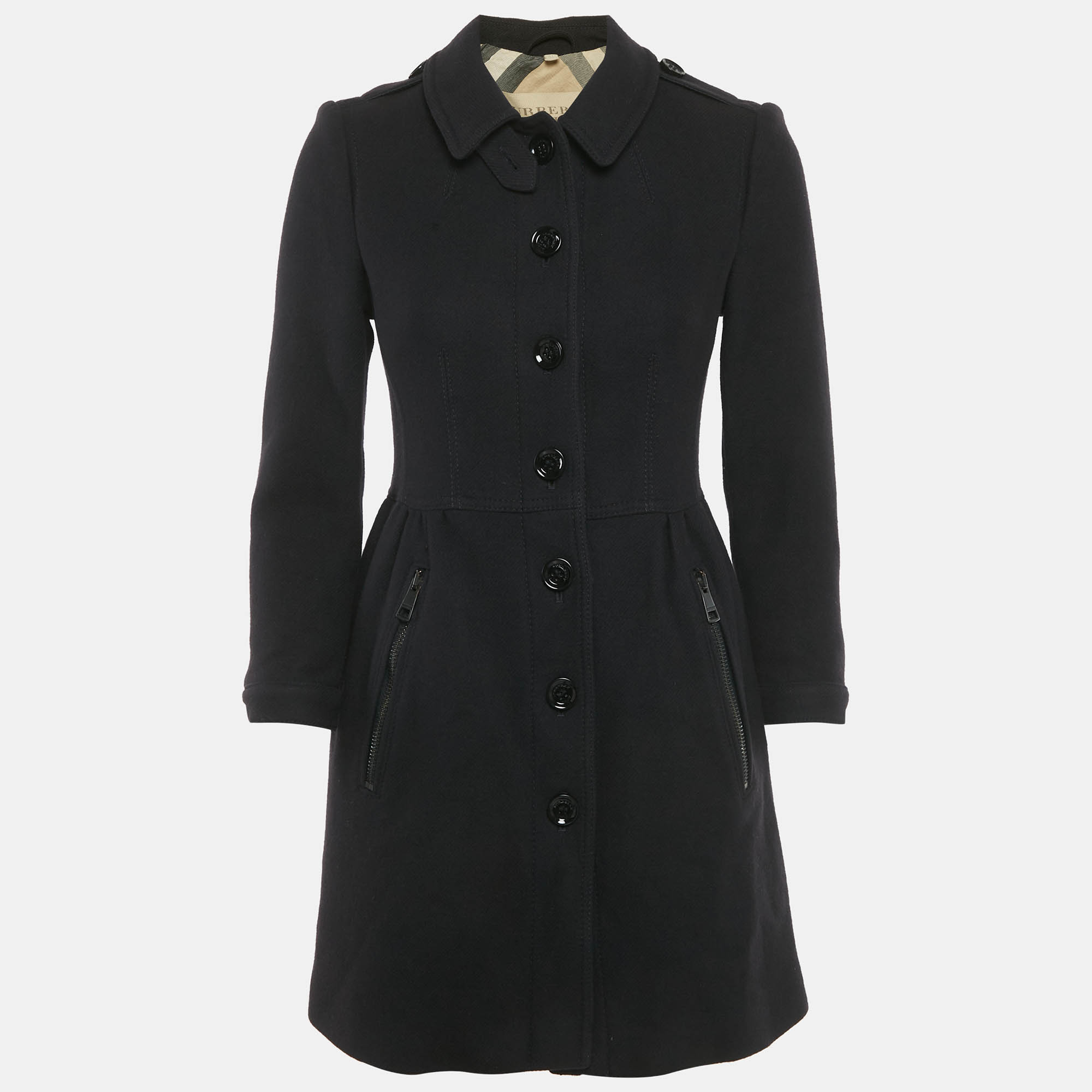 

Burberry Brit Black Wool Single Breasted Long Jacket S