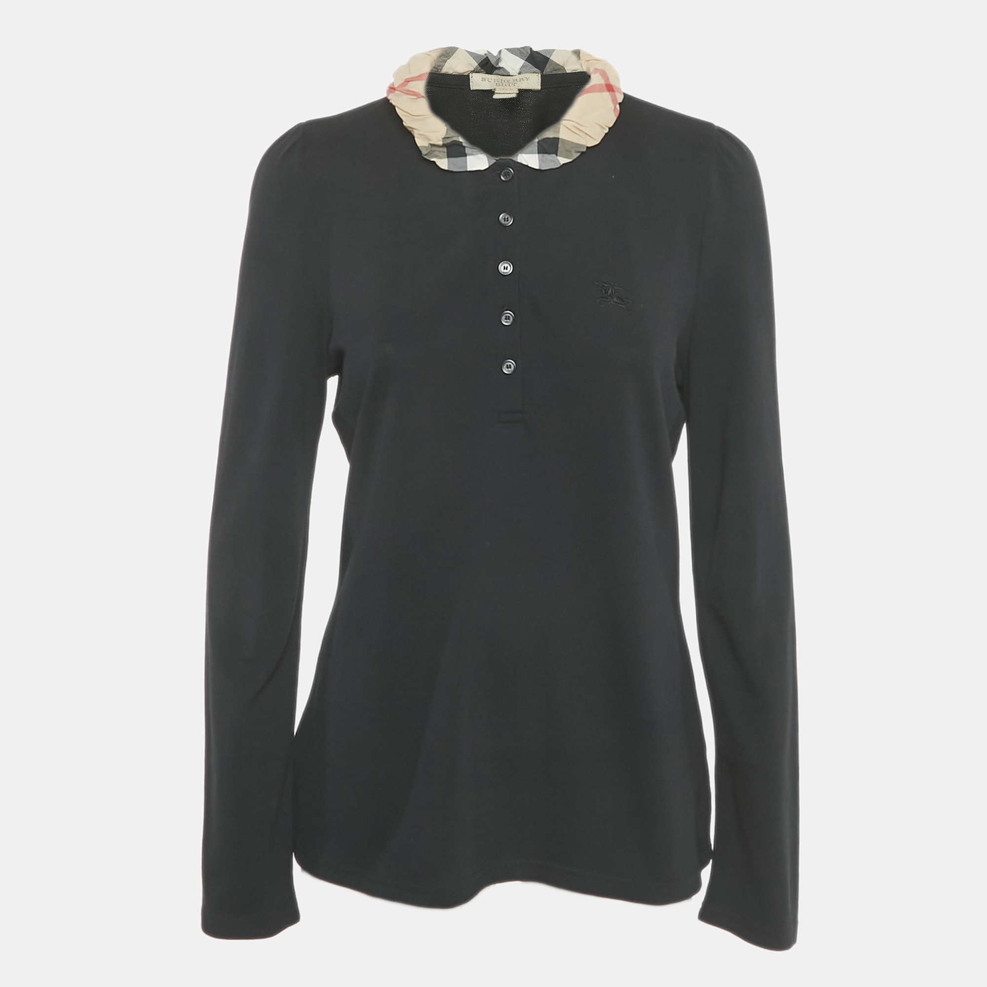 Pre-owned Burberry Black Check Print Detail Cotton T-shirt L
