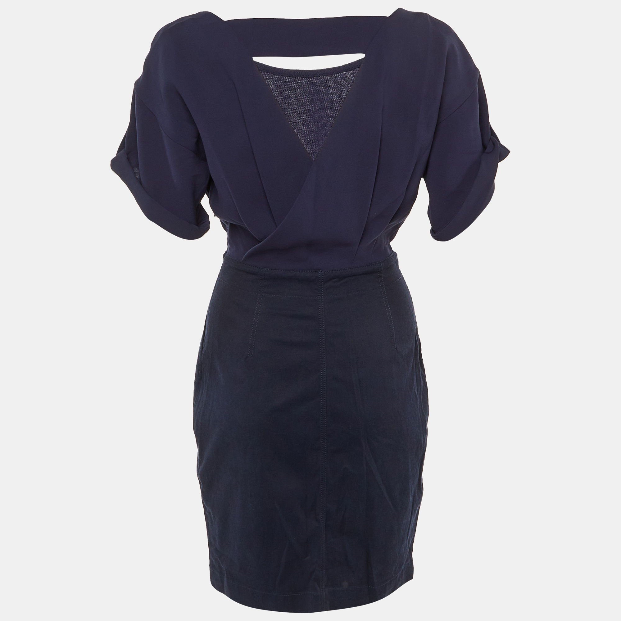 

Burberry Brit Navy Blue Crepe & Cotton Knee Length Dress S