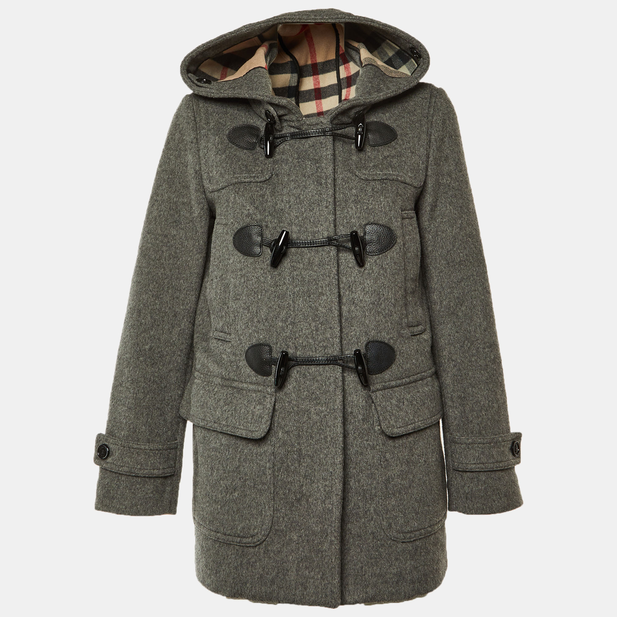 

Burberry Brit Grey Wool Hooded Toggle Coat M