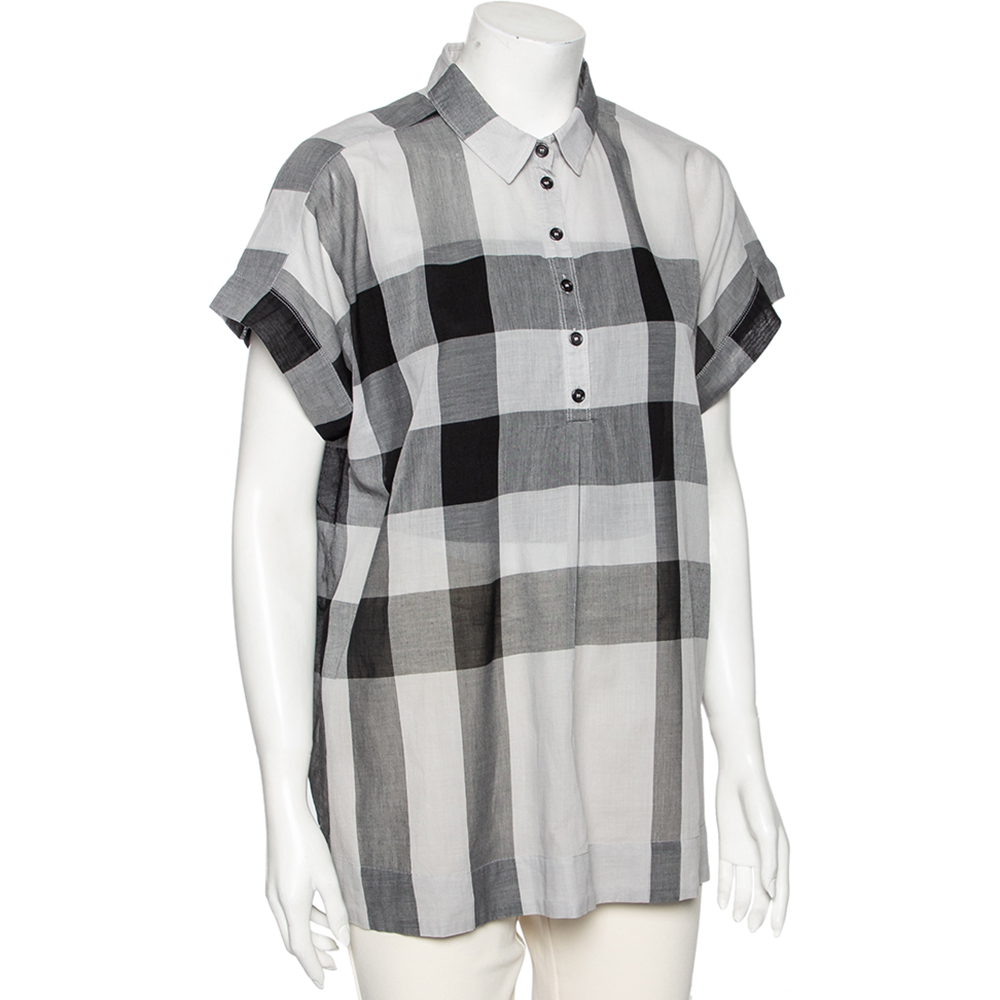 

Burberry Brit Grey Checkered Cotton Half Button Shirt