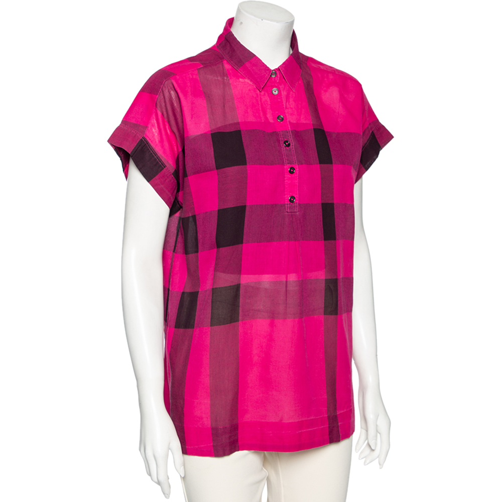 

Burberry Brit Pink Checkered Cotton Half Button Shirt