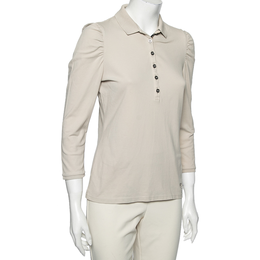 

Burberry Brit Beige Cotton Pique Puff Long Sleeve Polo T-Shirt