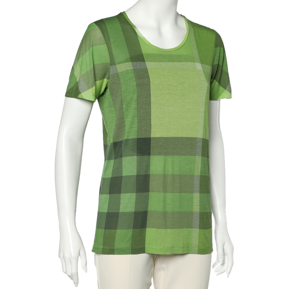 

Burberry Brit Green Checkered Modal Knit Round Neck T-Shirt