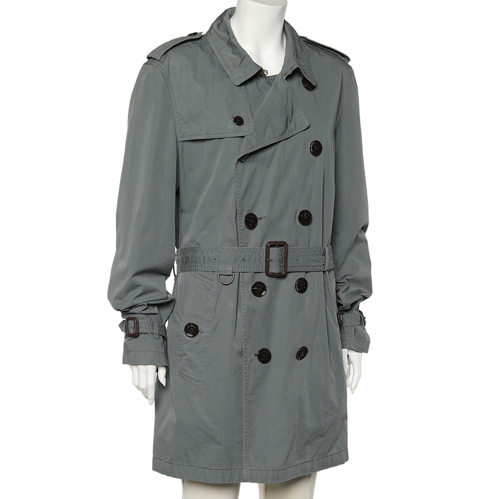 

Burberry Brit Grey Cotton Twill Double Breasted Belted Trench Coat