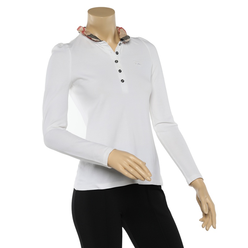 

Burberry Brit White Cotton Checked Collar Long Sleeve T-Shirt