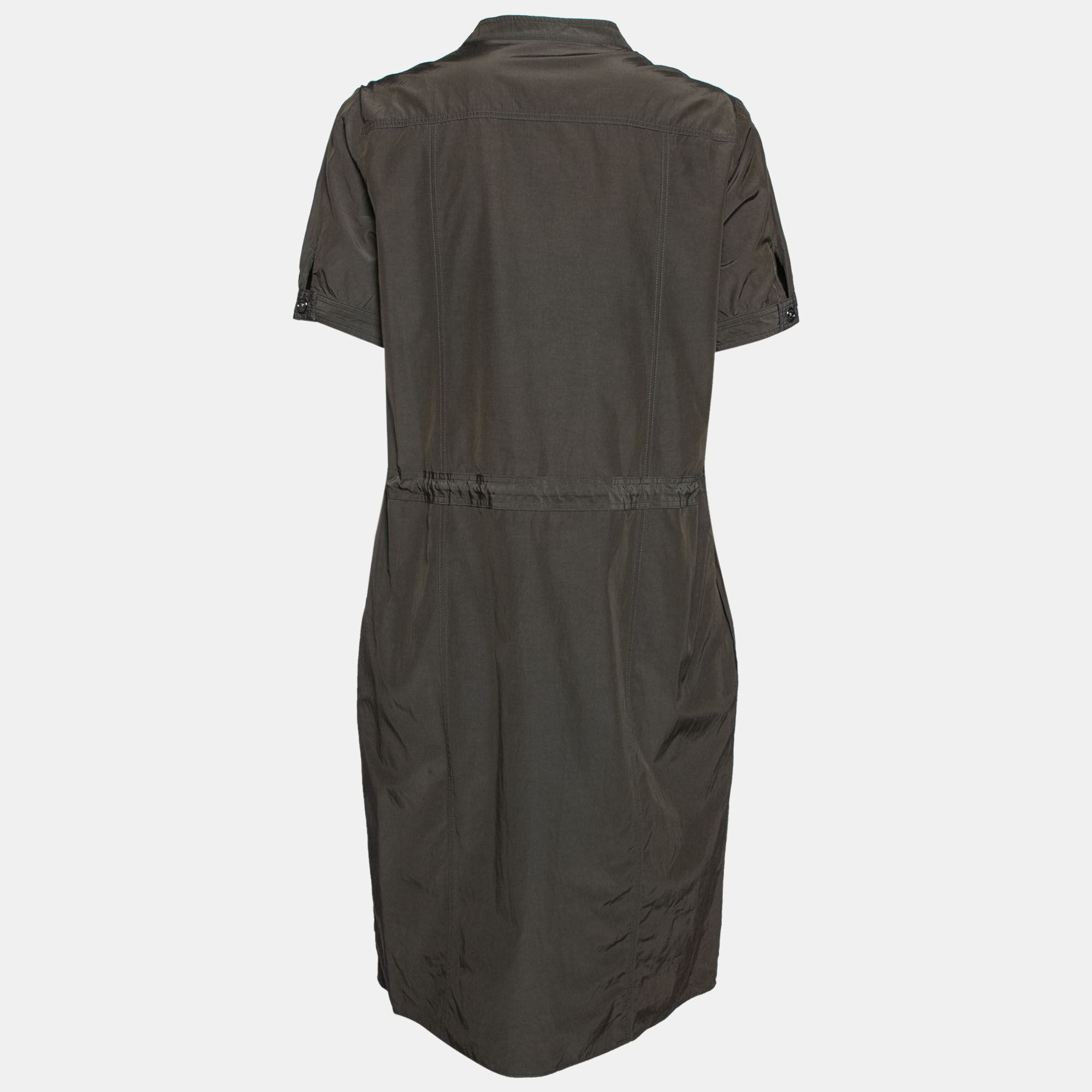 

Burberry Brit Olive Cotton Drawstring Elasticized Waist Shirt Dress, Green
