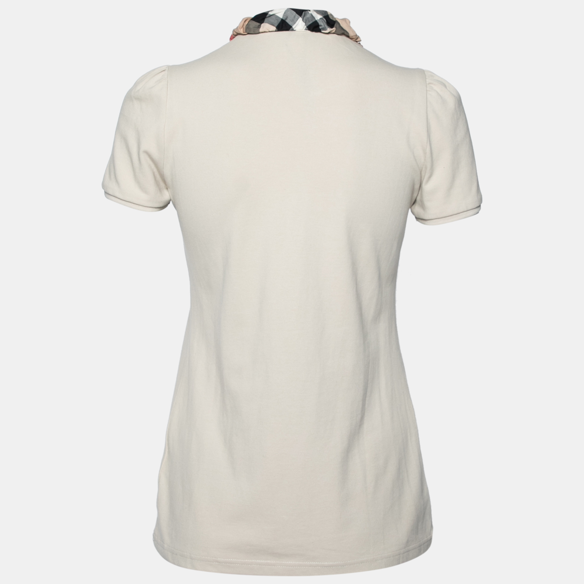 

Burberry Brit Beige Honeycomb Knit Nova Check Collar Detail Polo T-Shirt