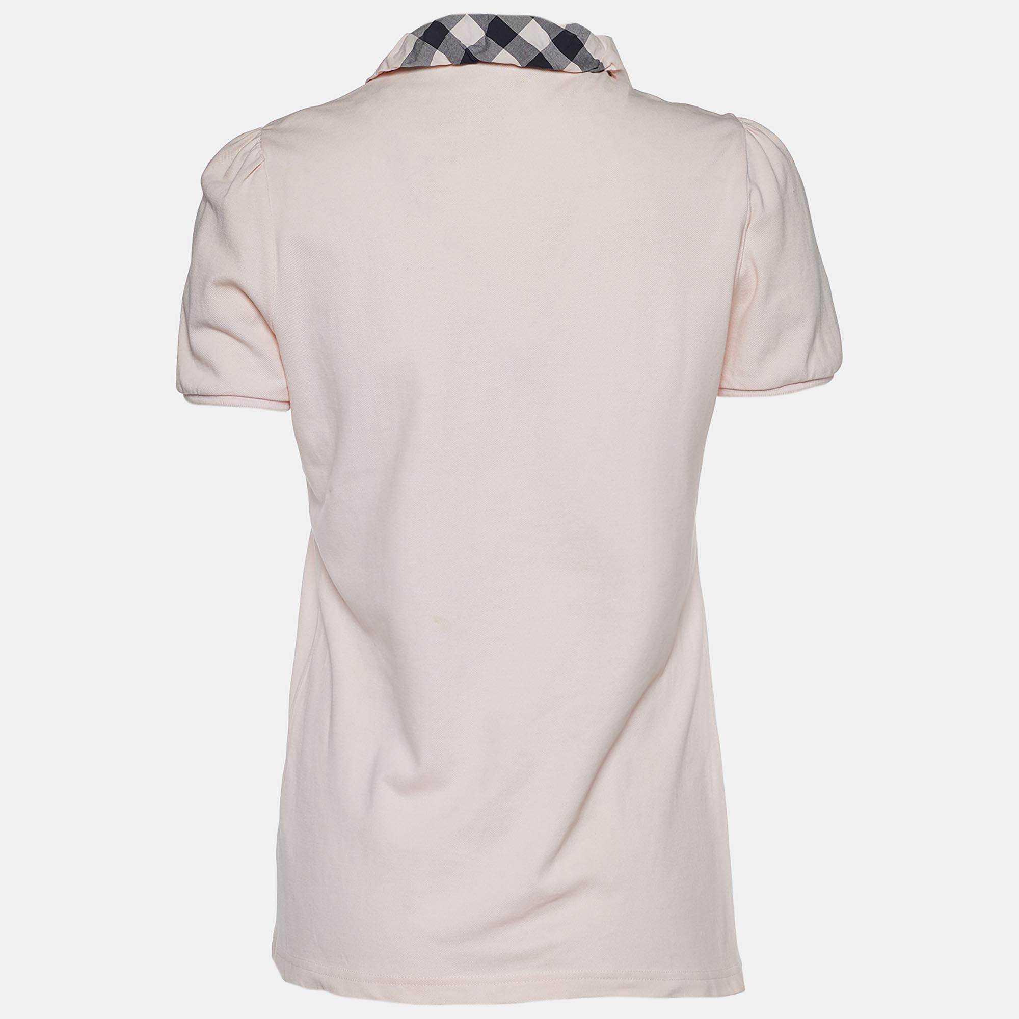 

Burberry Brit Pink Cotton Pique Nova Check Collar Detail Polo T-Shirt