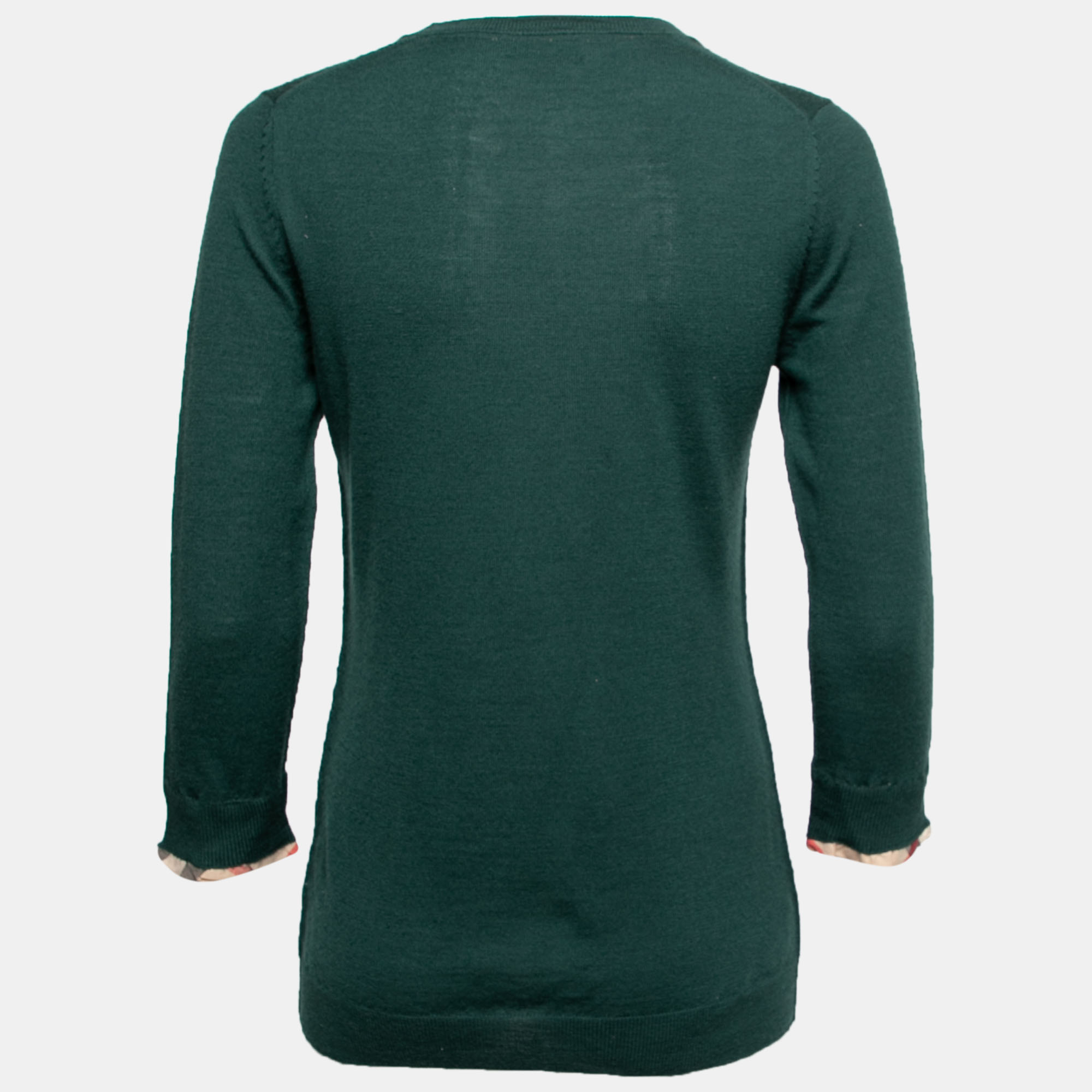 

Burberry Brit Green Merino Wool Nova Check Cuff Detail Sweater
