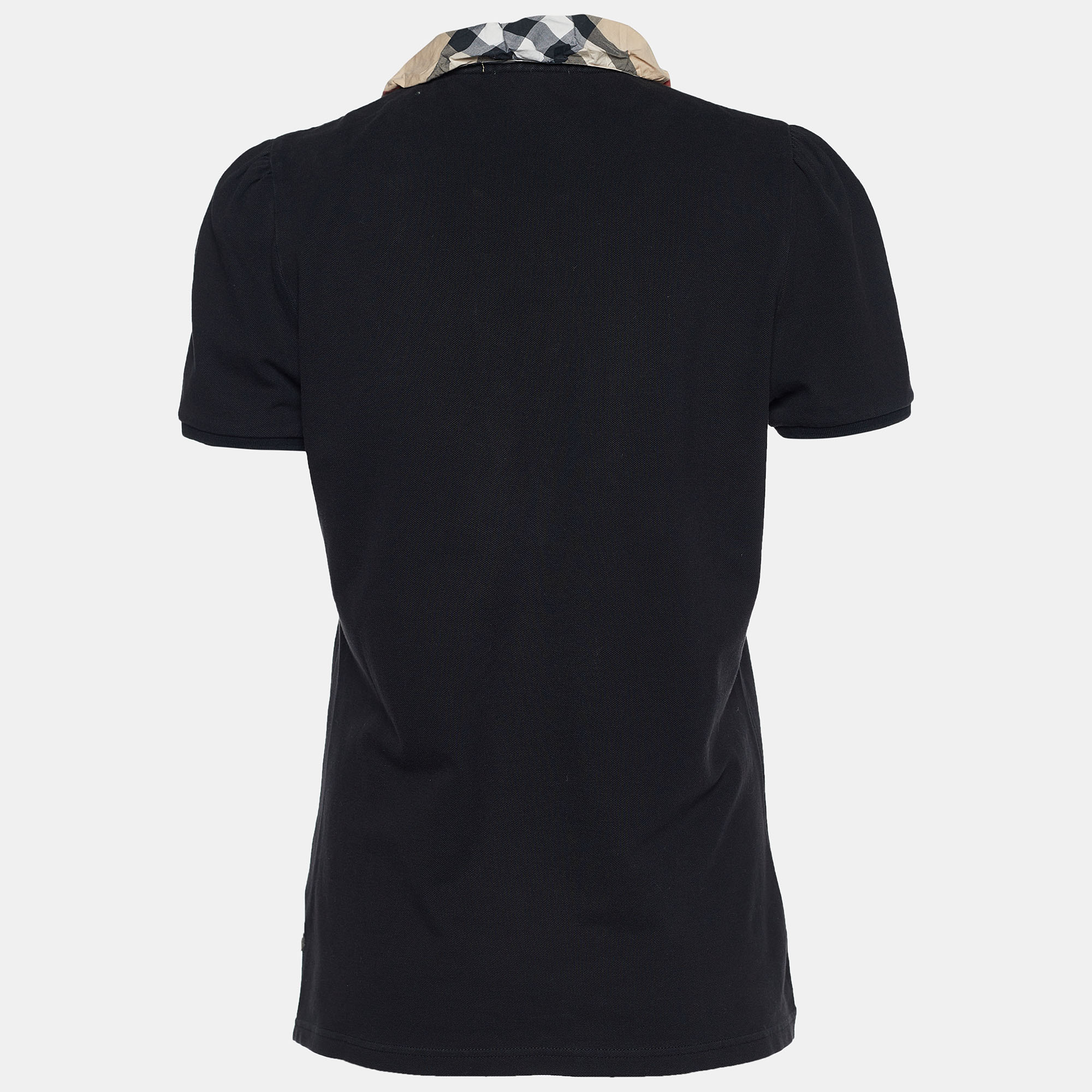 

Burberry Brit Black Cotton Pique Nova Check Collar Detail Polo T-Shirt