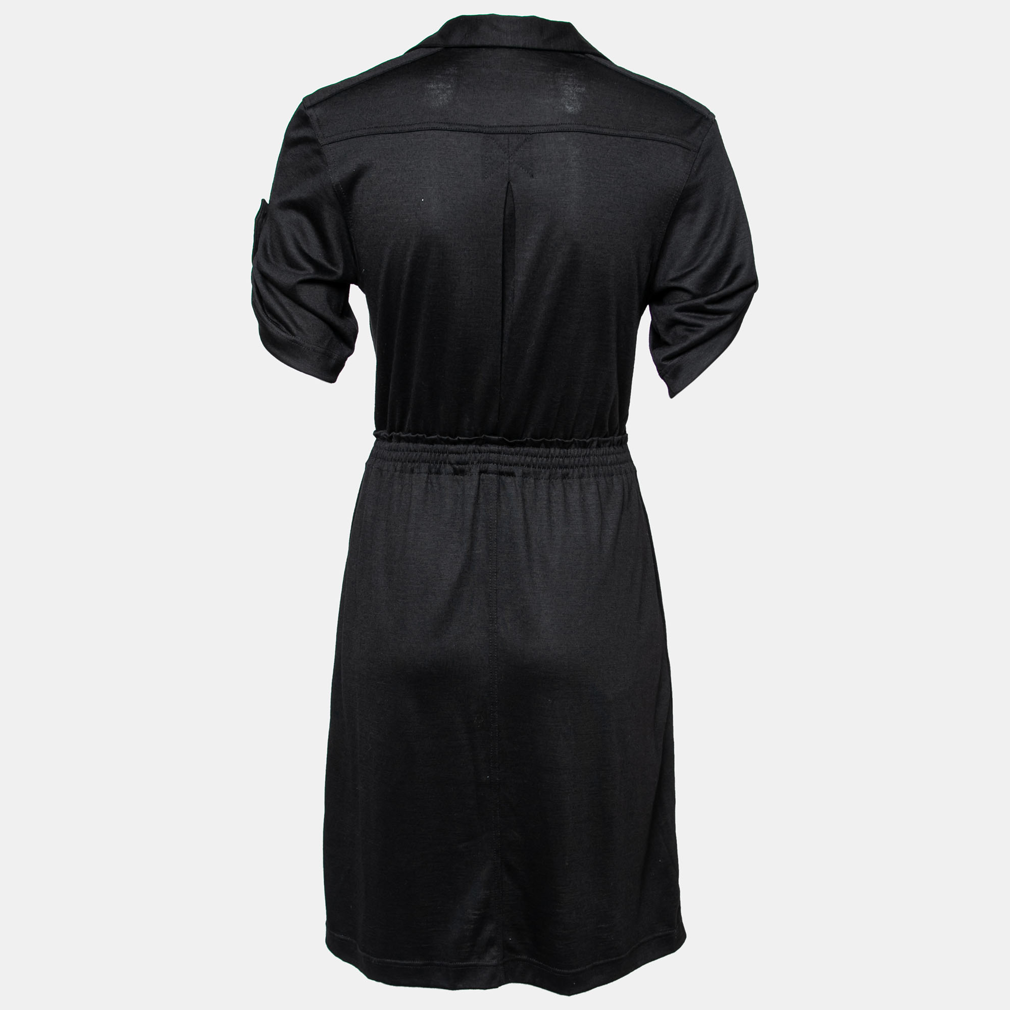 

Burberry Brit Black Cotton Button Front Zip Embellished Midi Dress