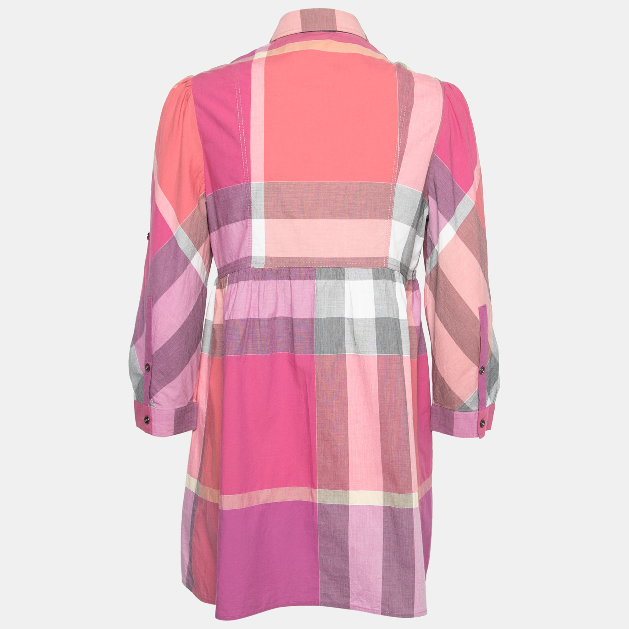 

Burberry Brit Pink Novacheck Cotton Button Front Shirtdress