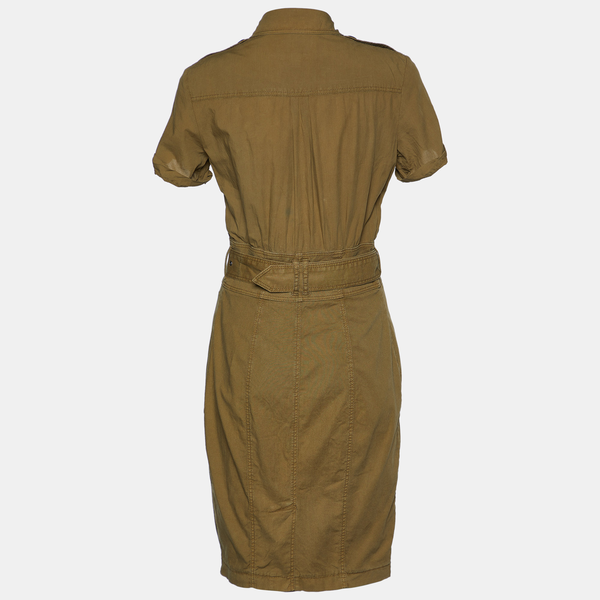 

Burberry Brit Olive Green Stretch Cotton Belted Button Front Dress