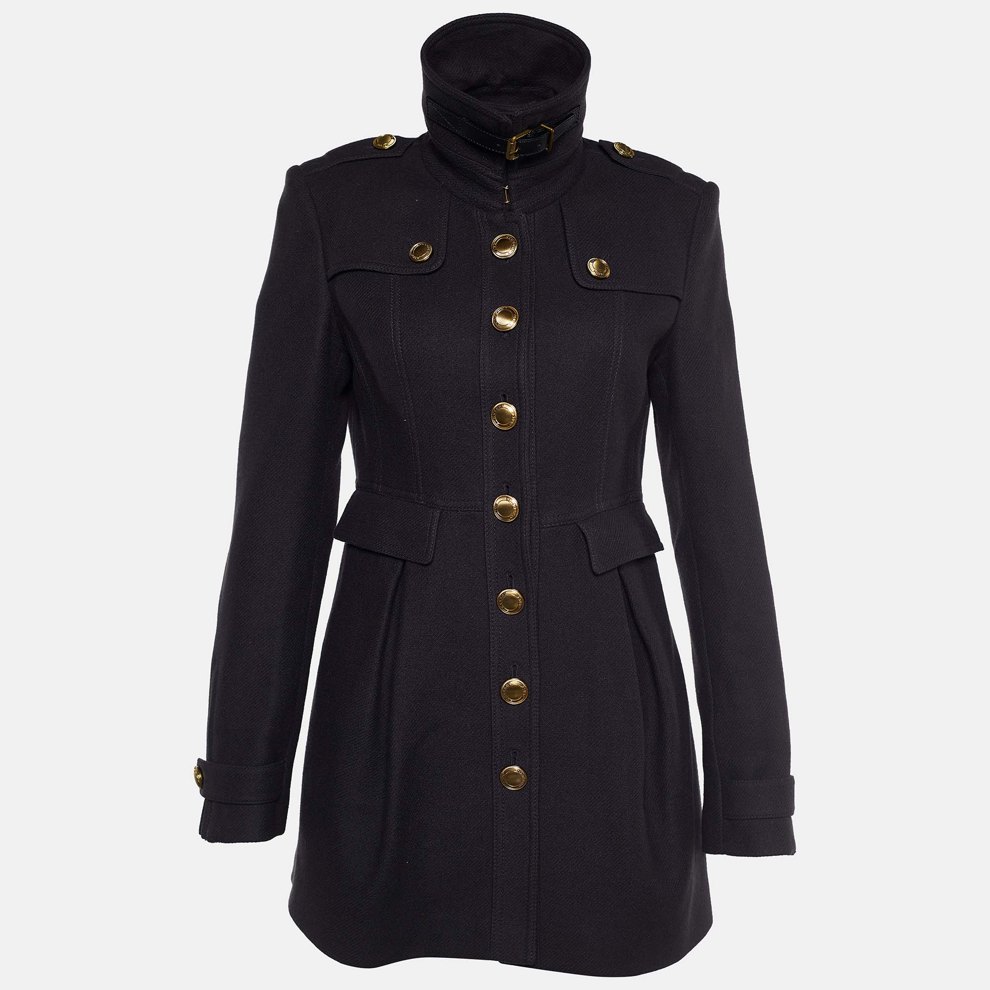 Pre Owned Burberry Brit Navy Blue Wool Blend Ostford Peplum Coat S