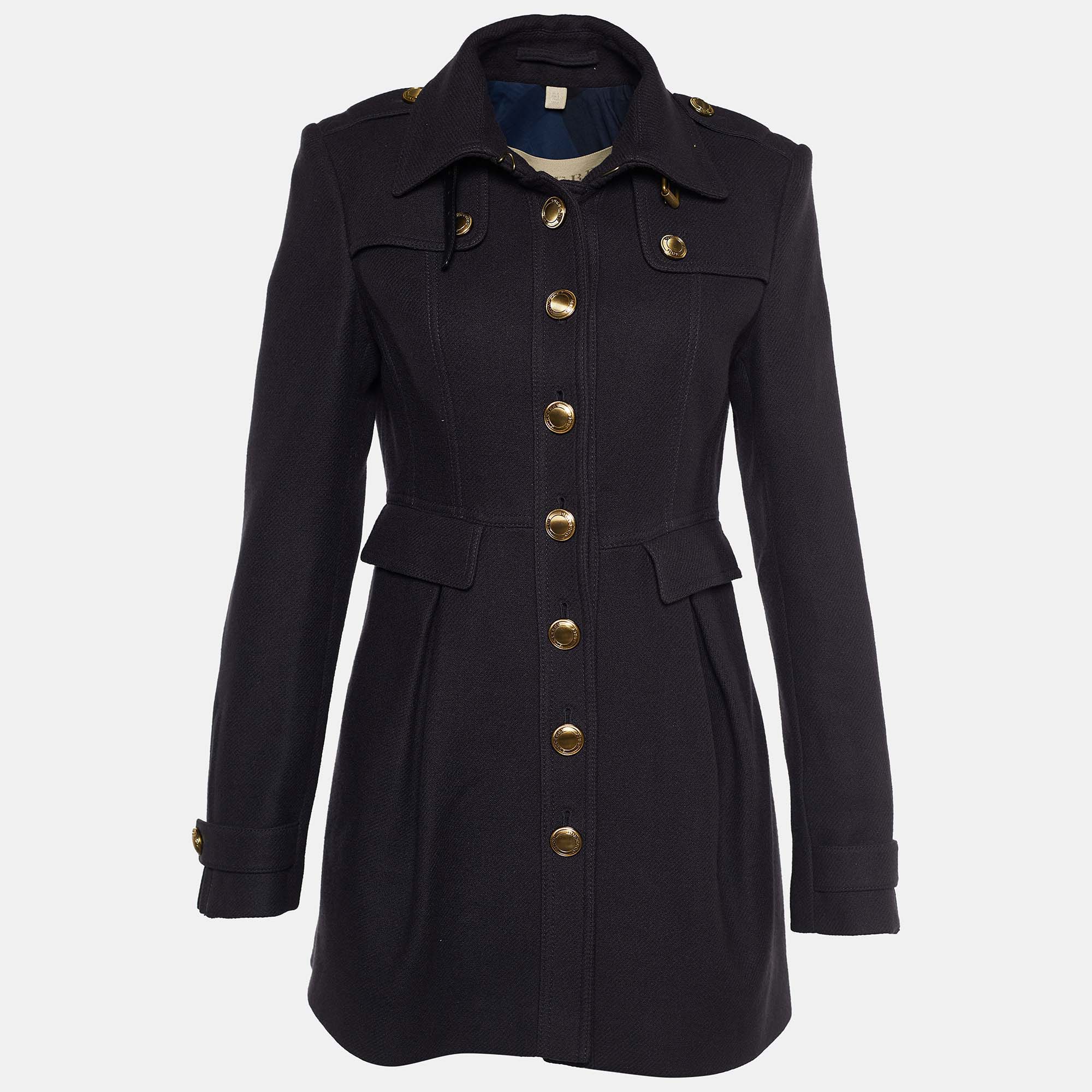 

Burberry Brit Navy Blue Wool Blend Ostford Peplum Coat