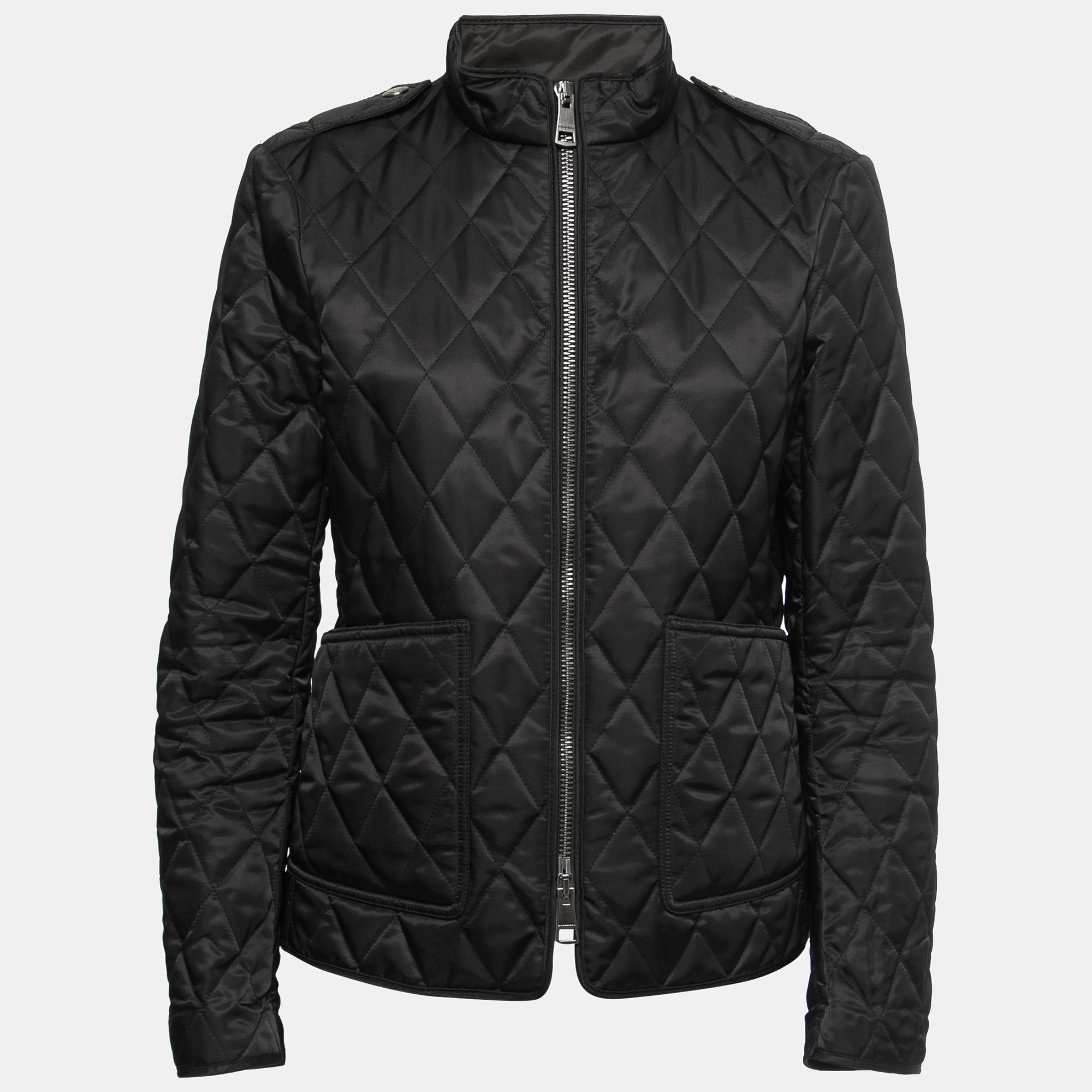 Pre-owned Burberry Black Synthetic Diamond Quilted Zip-up Jacket M