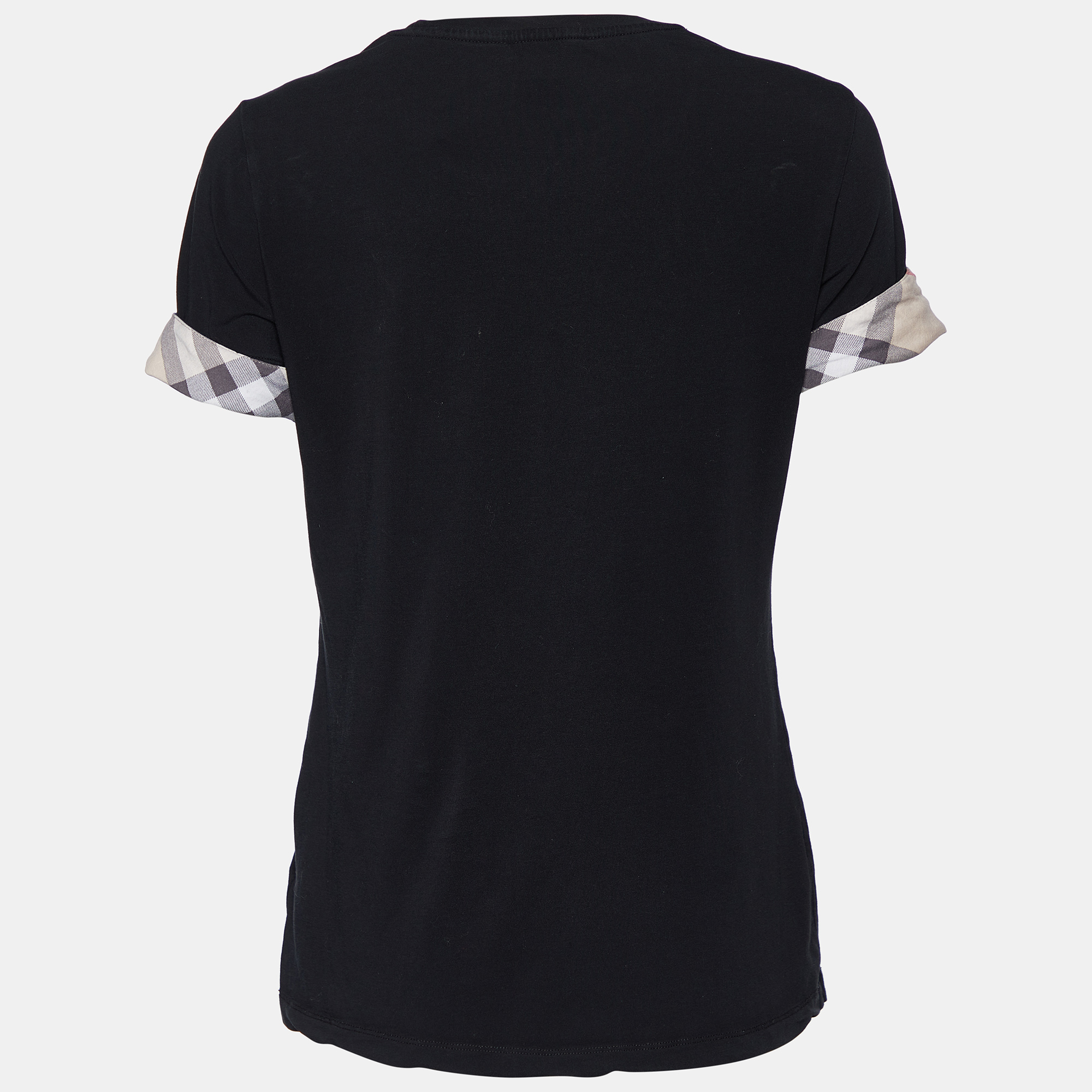 

Burberry Brit Black Cotton Knit Nova Check Detail Roundneck T-Shirt