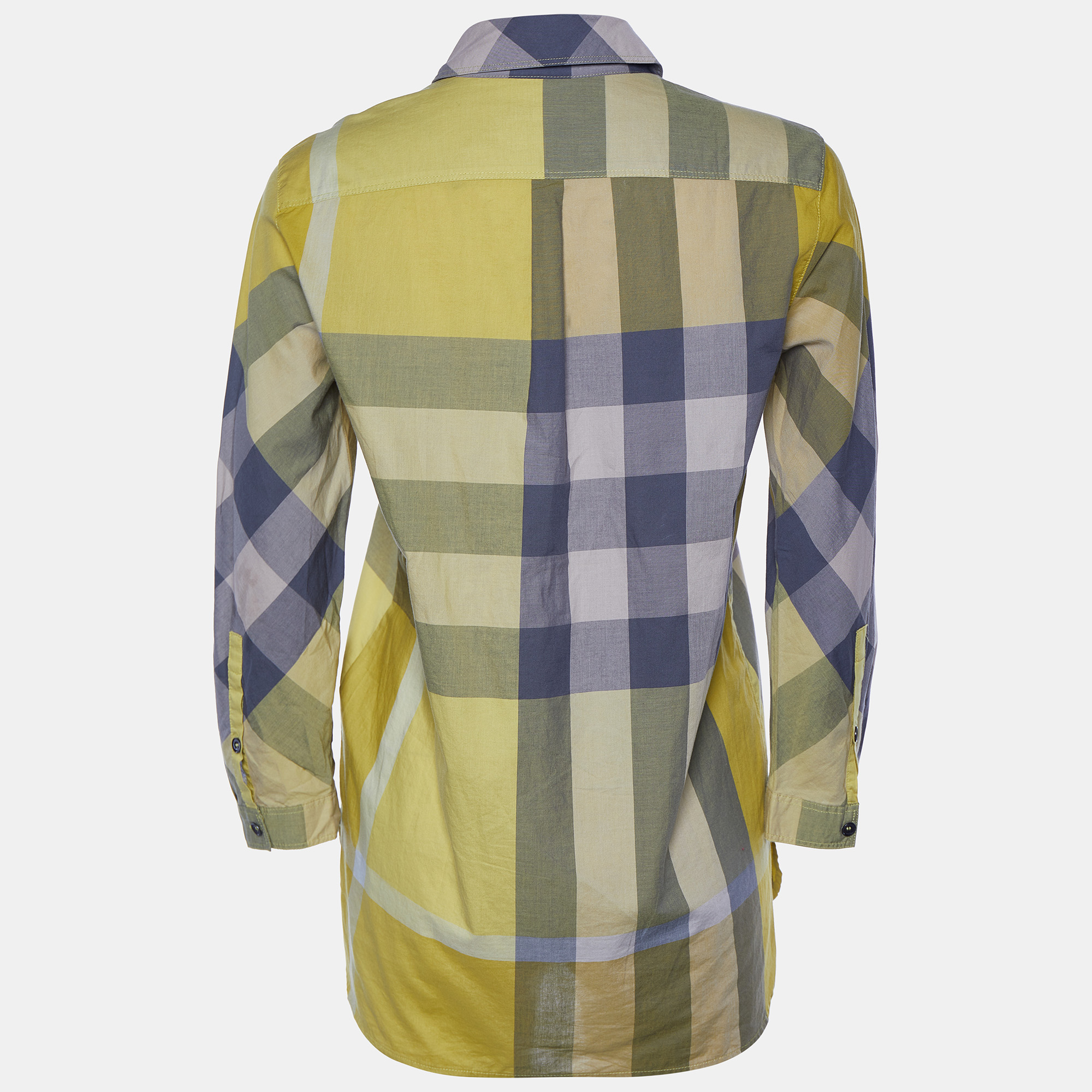 

Burberry Brit Grey and Yellow Novacheck Cotton Ruched Placket Detail Shirt