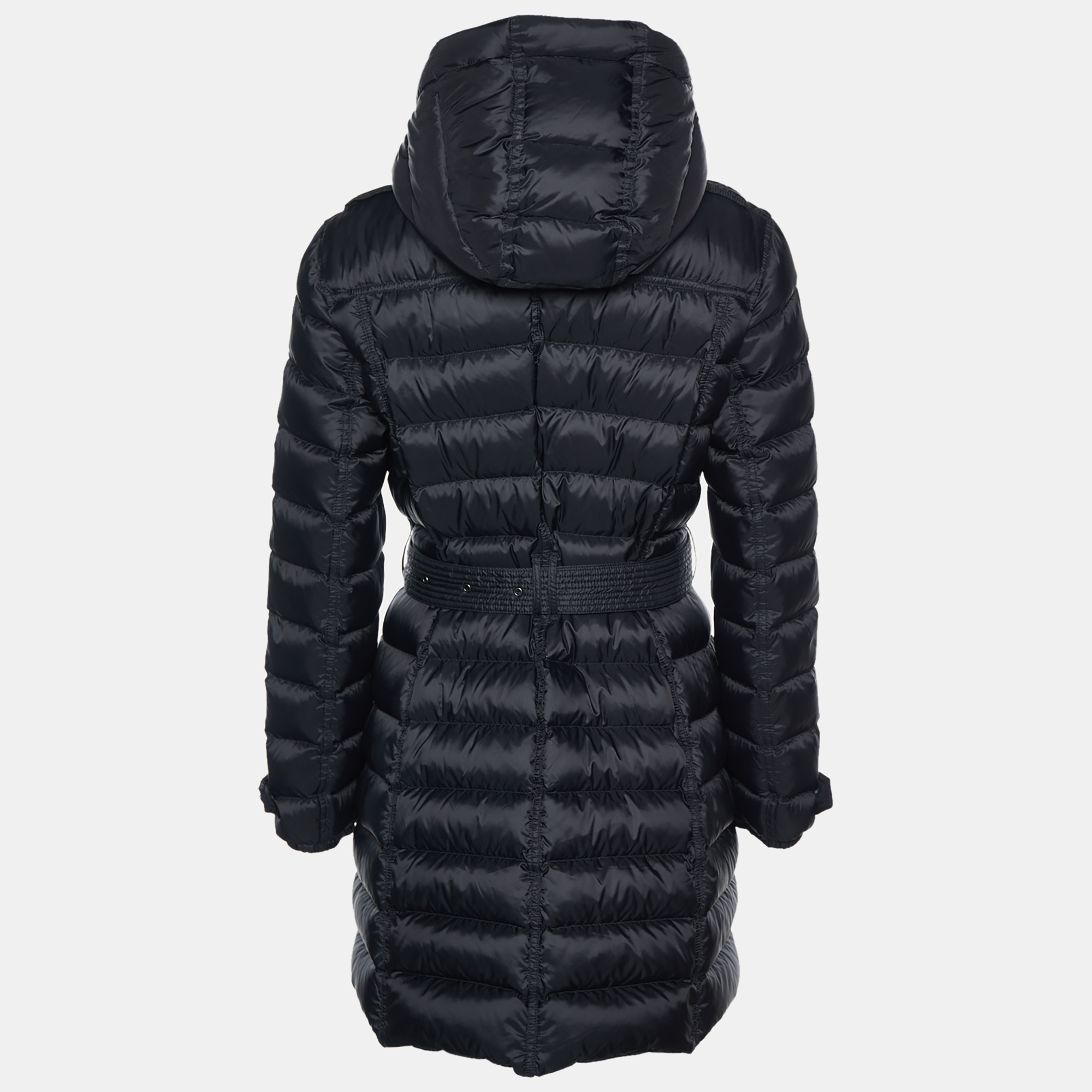 Burberry Brit Black Quilted Synthetic Longline Belted Puffer Coat L Burberry  Brit | TLC