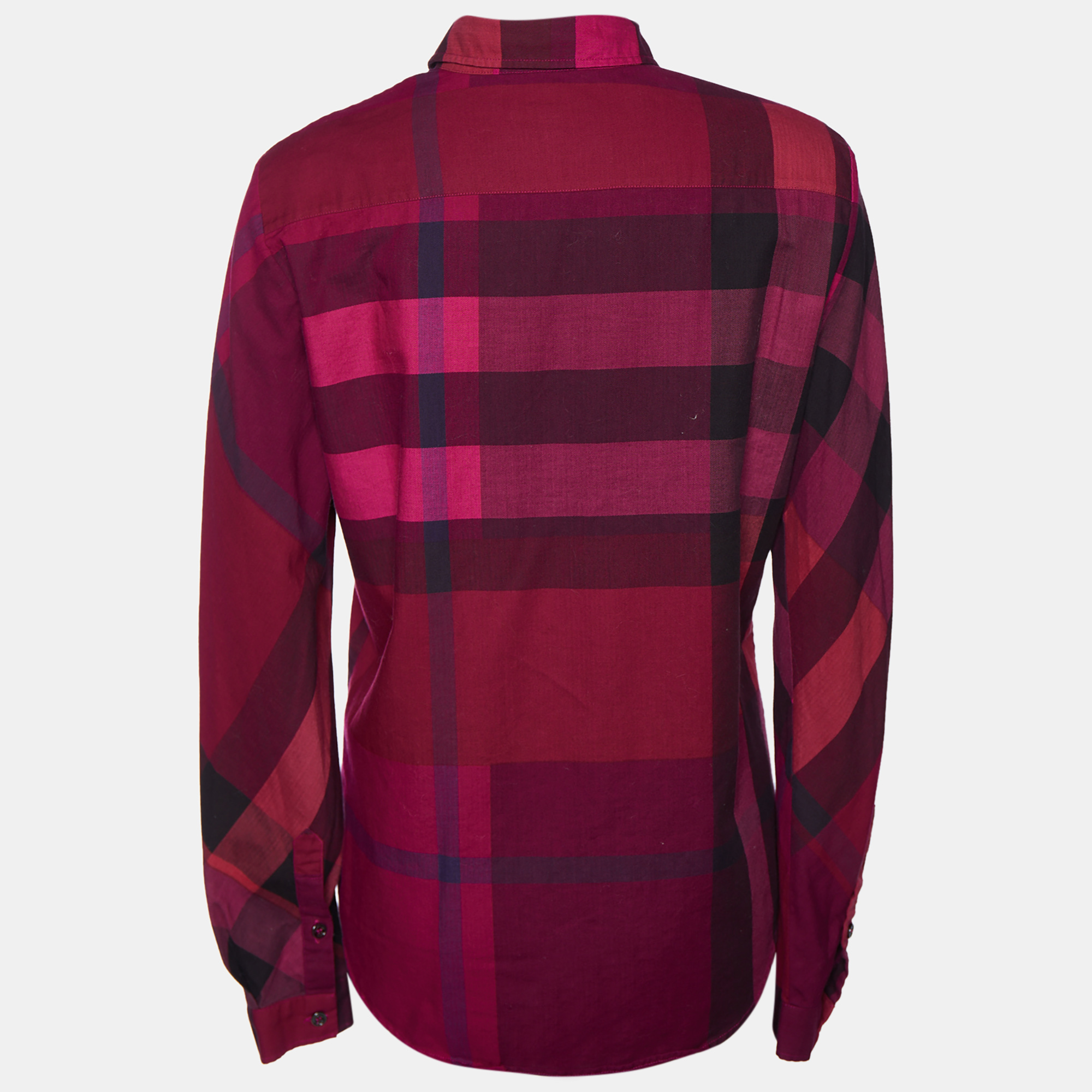 

Burberry Brit Magenta Checkered Cotton Button Front Shirt, Pink