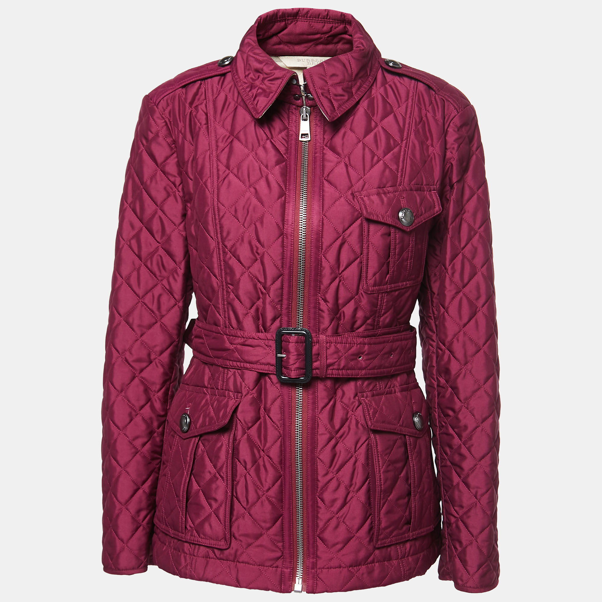مملوكة مسبقًا Burberry Brit Purple Synthetic Belted Quilted Jacket XL