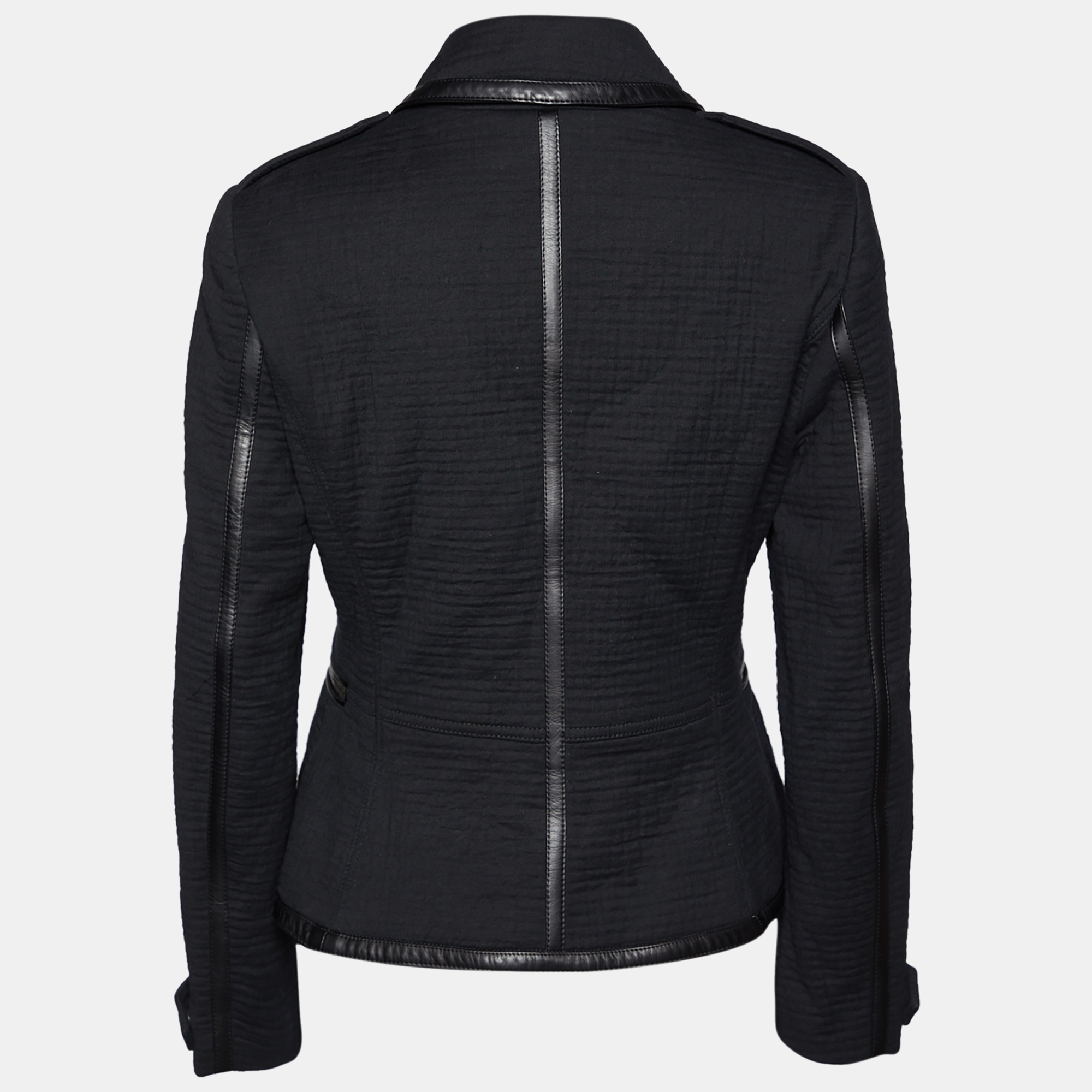 

Burberry Brit Black Textured Cotton Leather Trim Biker Jacket