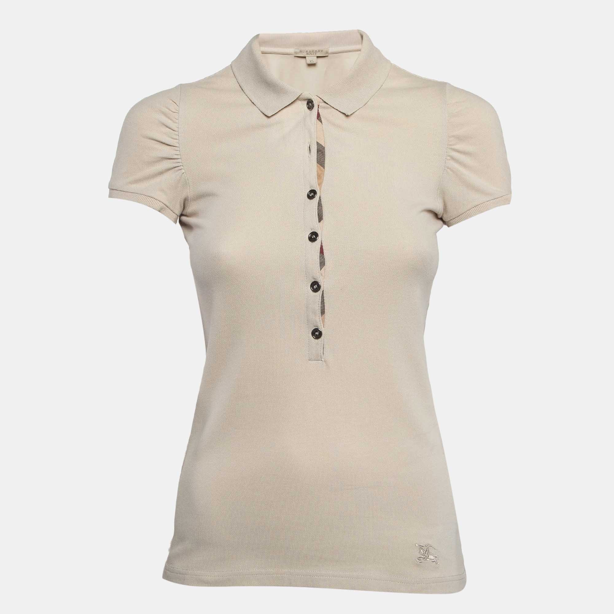 Pre Owned Burberry Brit Beige Cotton Pique Polo T-Shirt XS