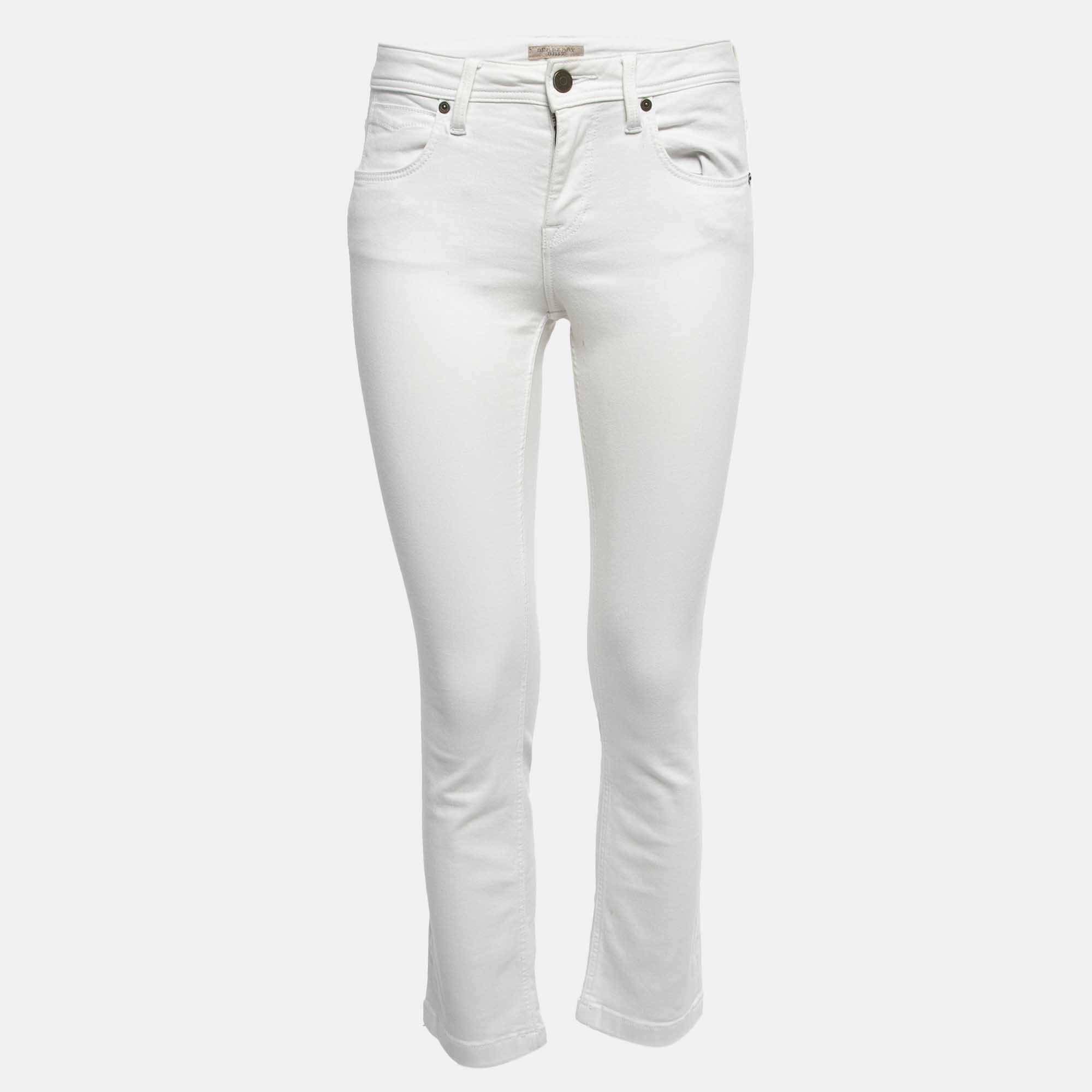Pre-owned Burberry White Denim Alperton Cropped Jeans S Waist 27"
