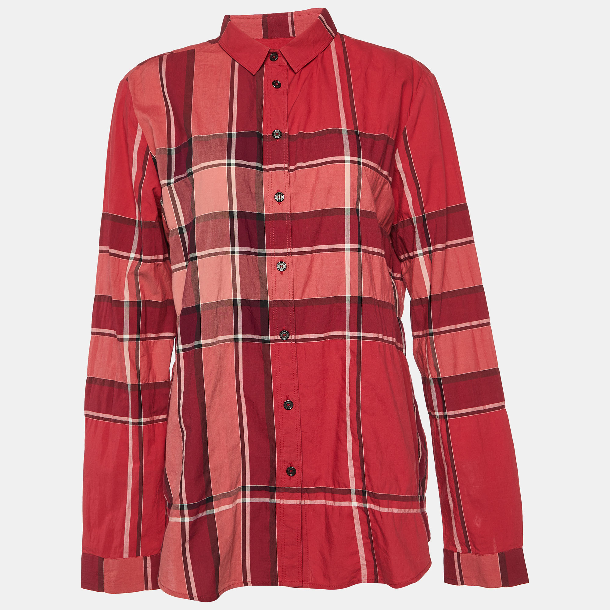 Pre-owned Burberry Dark Pink Checked Cotton Button Front Shirt L