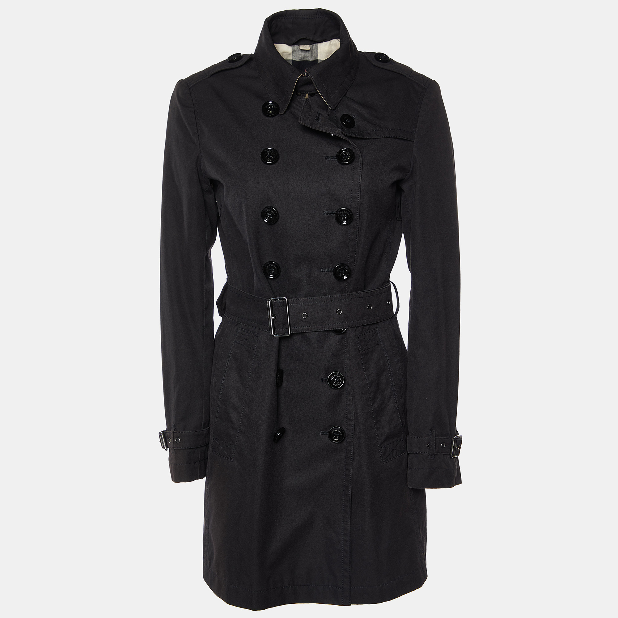 Black Cotton Belted Trench Coat