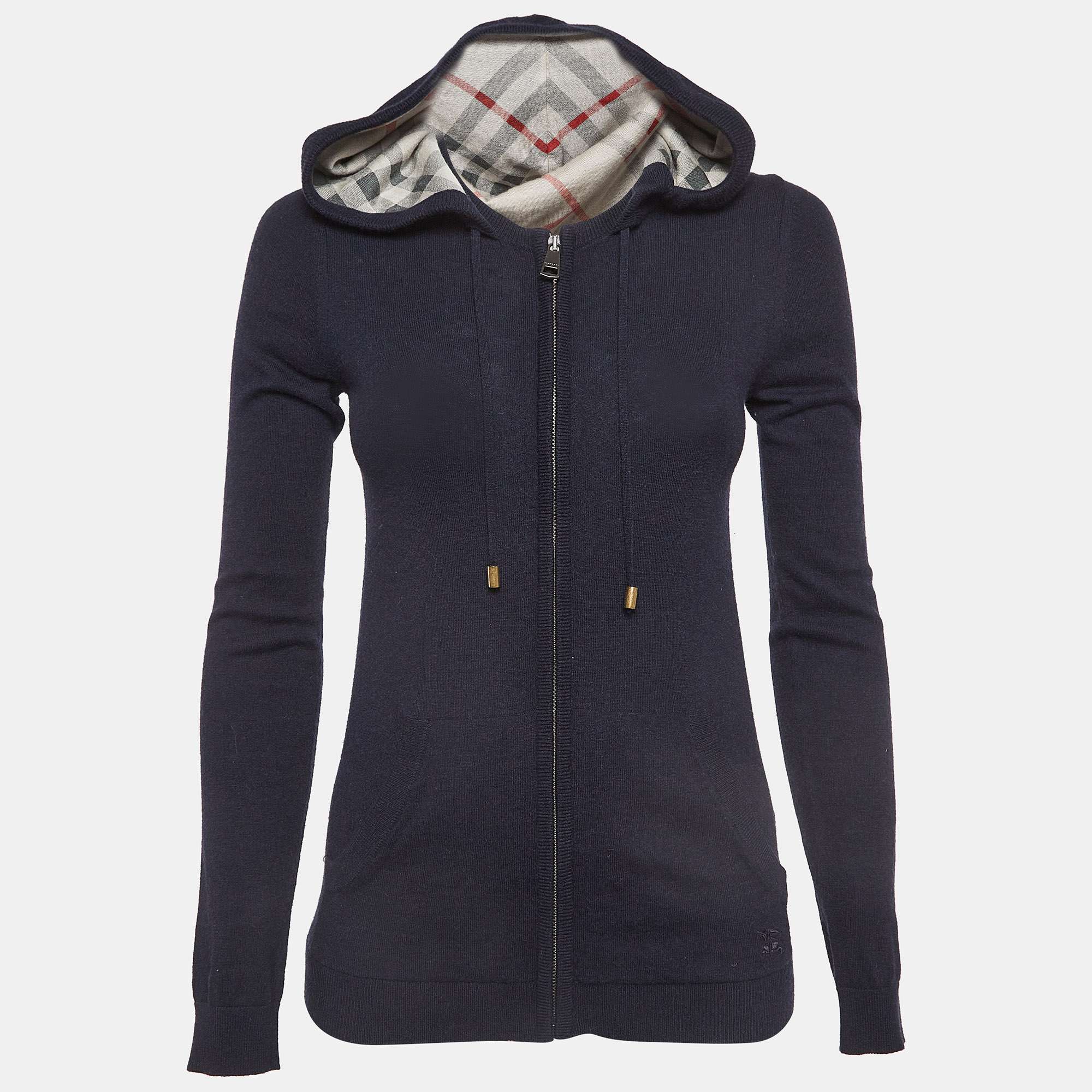 

Burberry Brit Navy Blue Cashmere and Cotton Knit Hooded Jacket XS