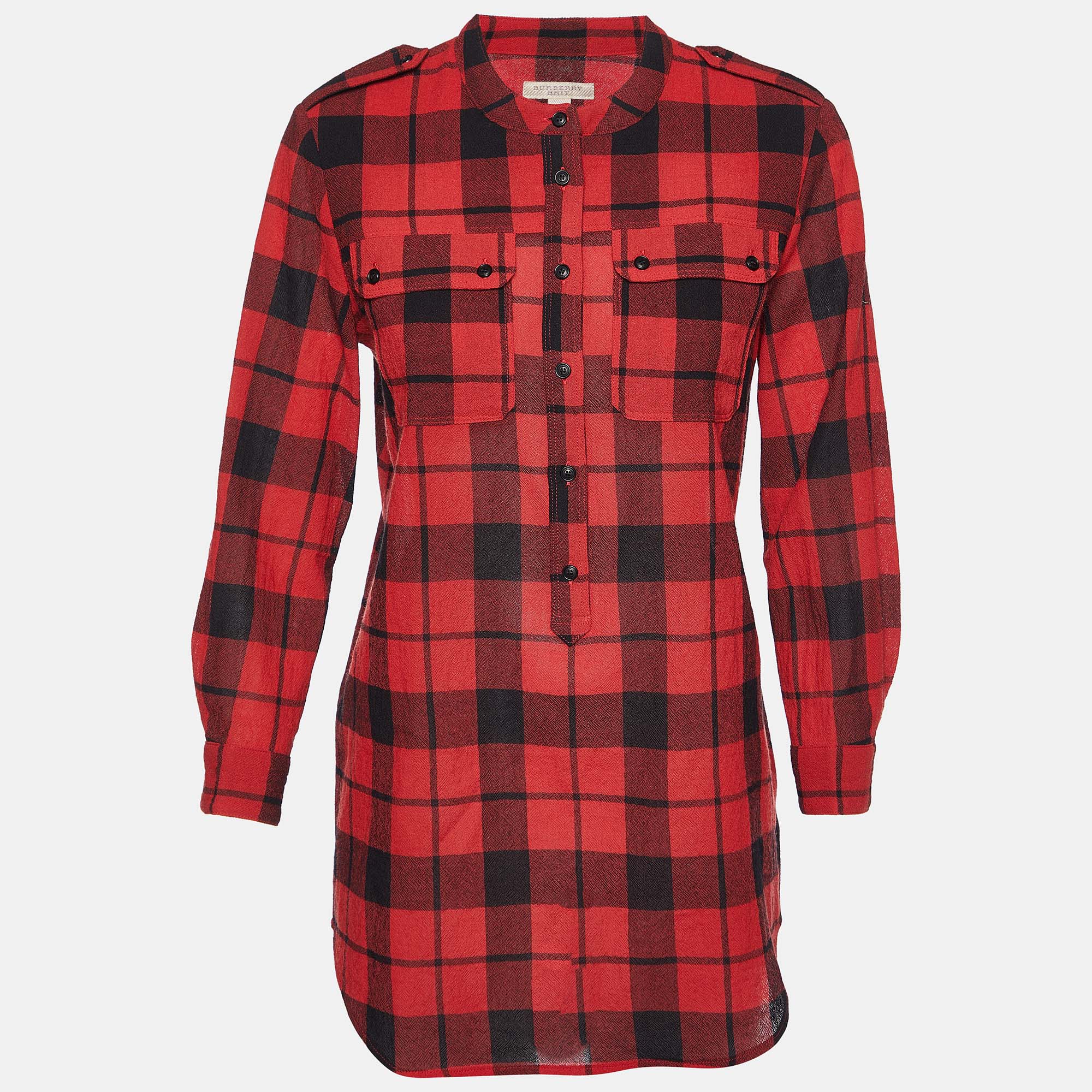 

Burberry Brit Red/Black Checked Wool Long Sleeve Blouse M