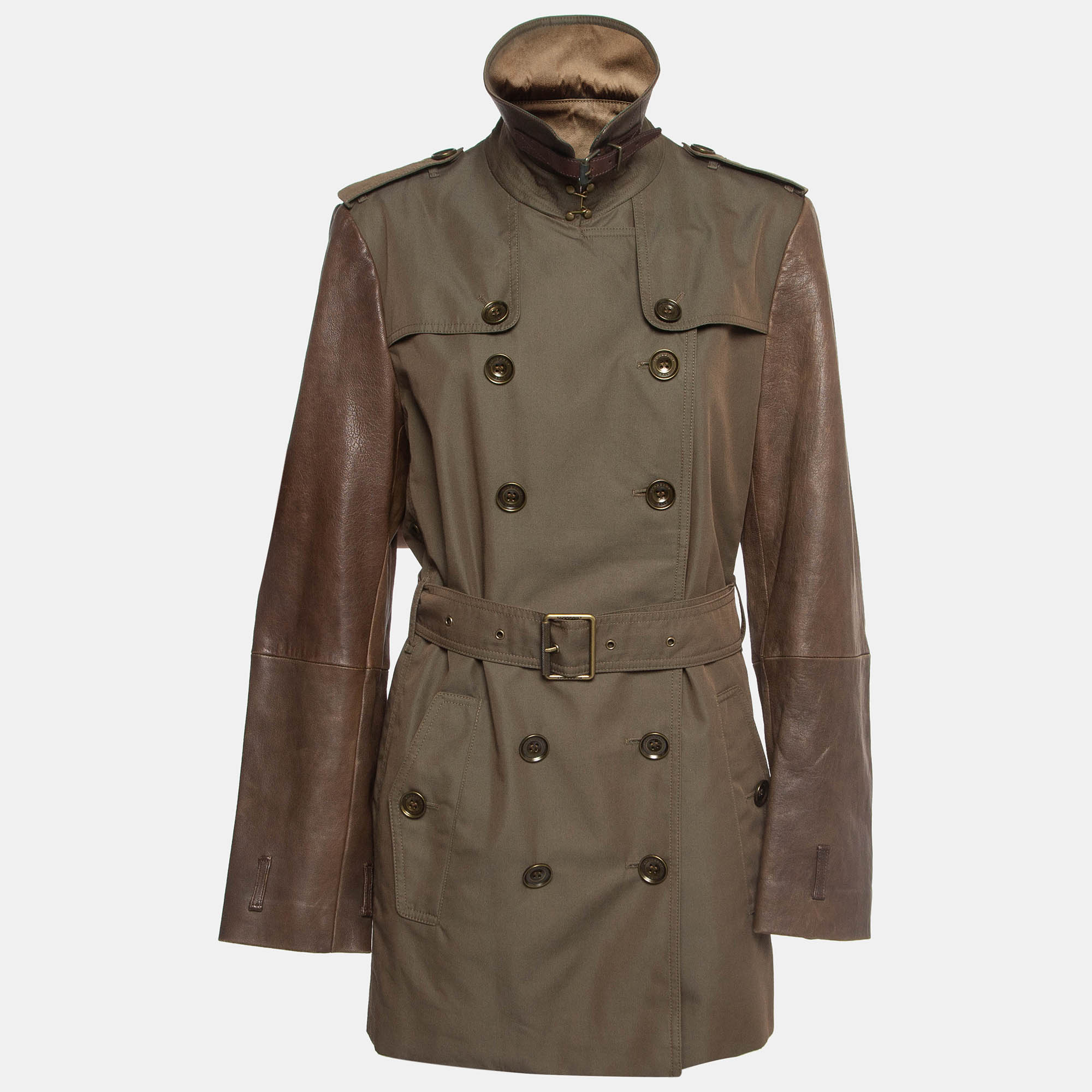 

Burberry Brit Olive Cotton Twill Trench Coat L, Green