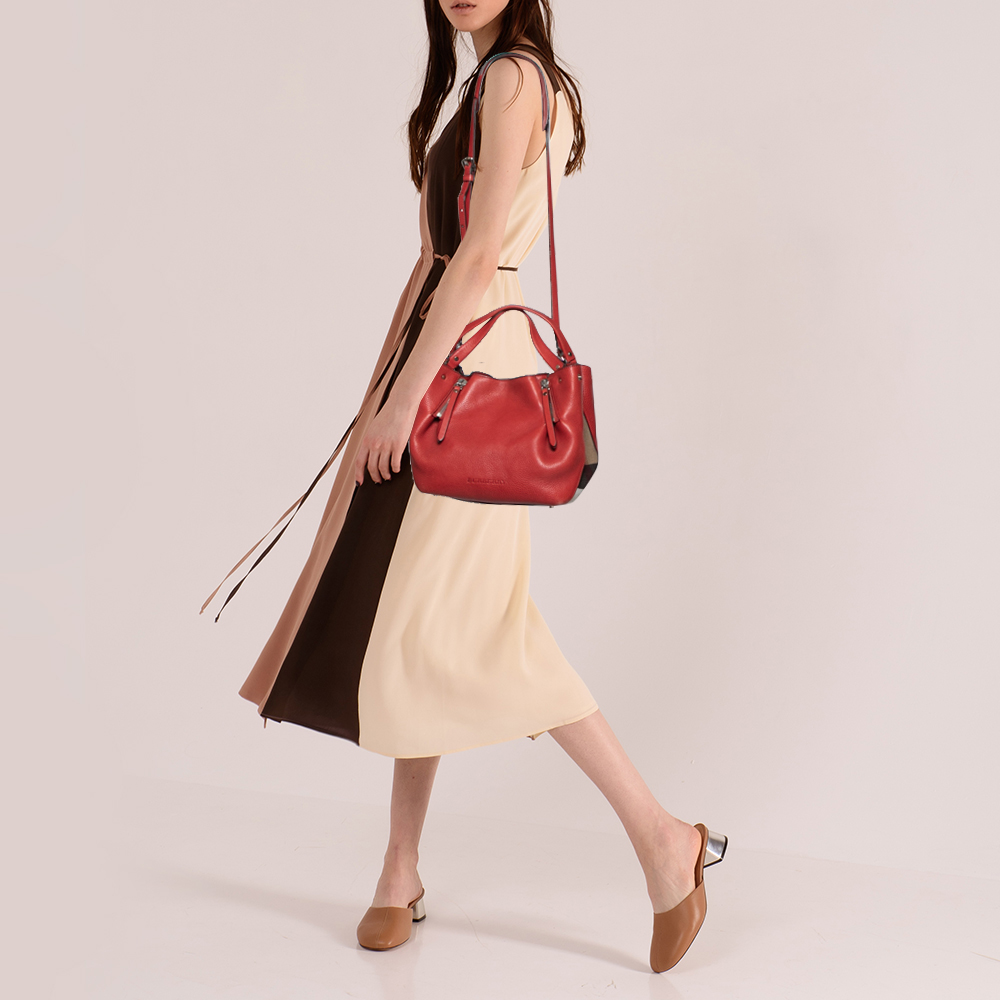 

Burberry Red Leather and House Check Canvas Small Brit Maidstone Peek Bag