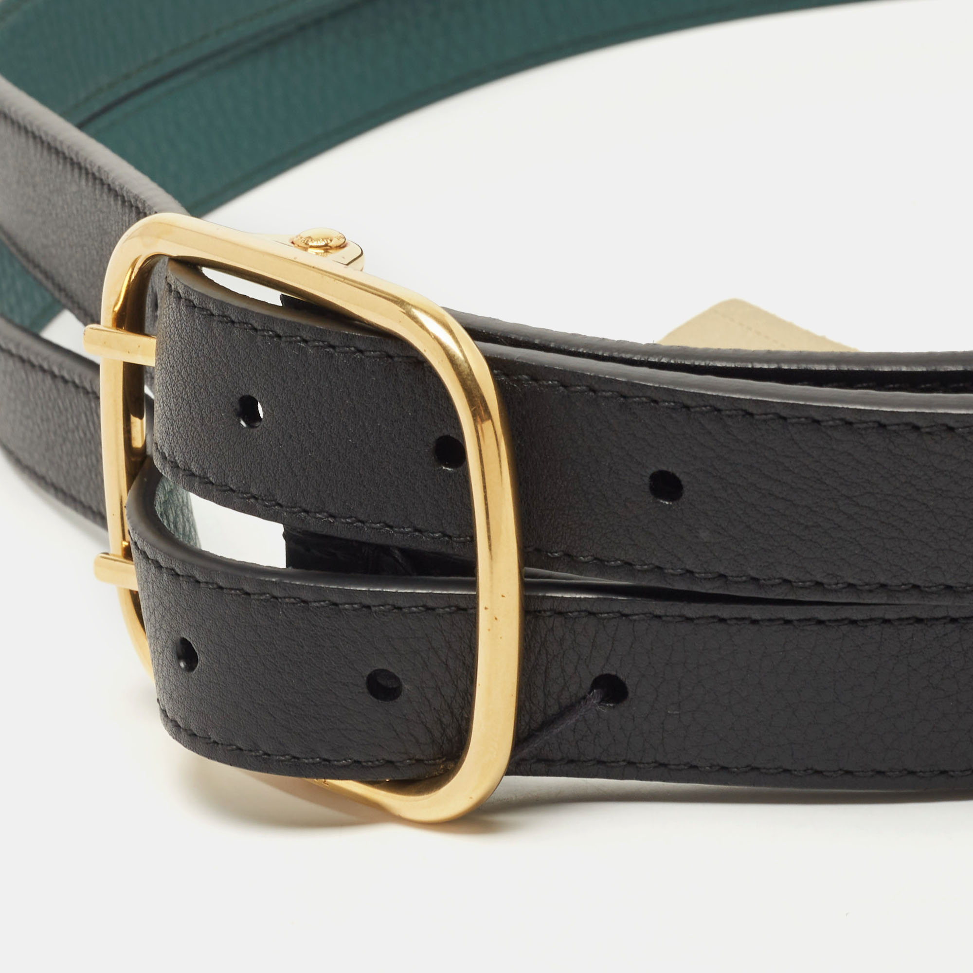 

Burberry Black/Green Leather Lyndon Double Strap Buckle Belt