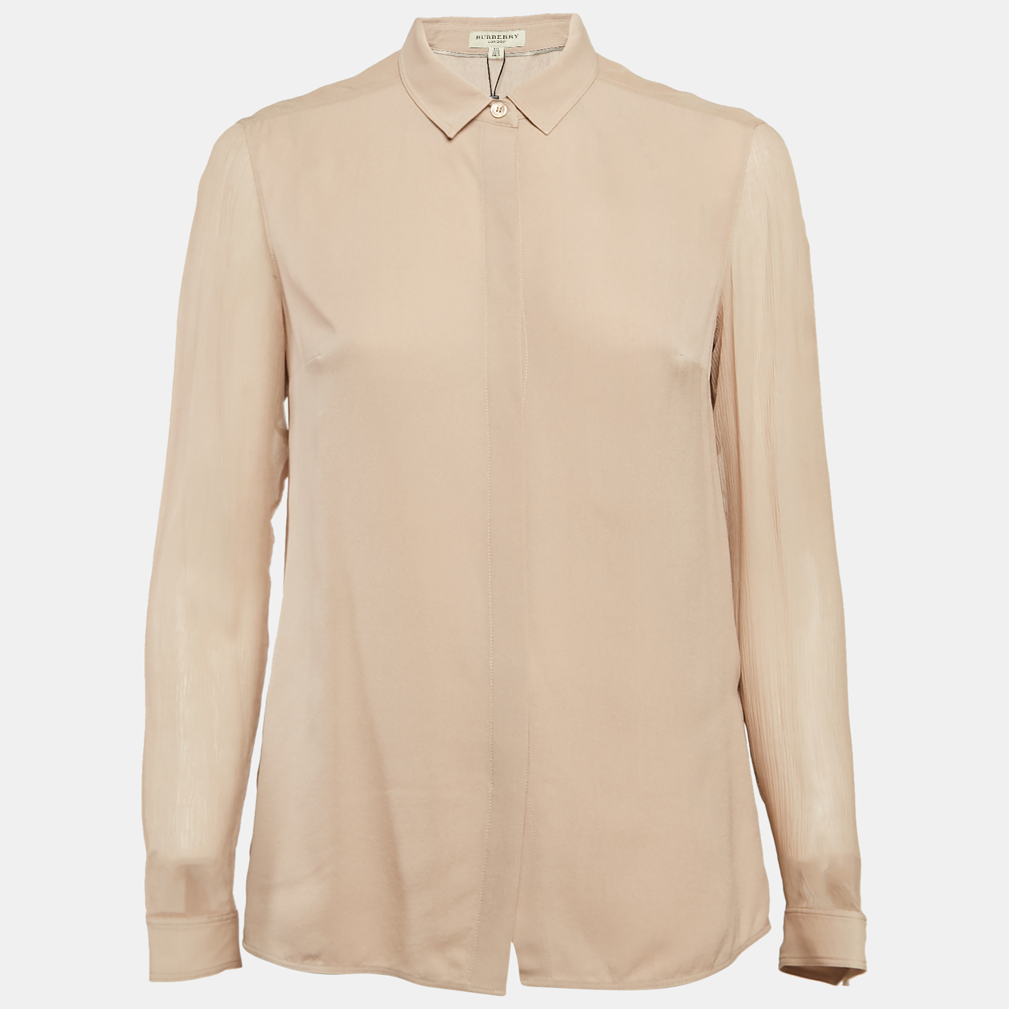 Pre-owned Burberry Tan Chiffon Silk Semi Sheer Shirt S