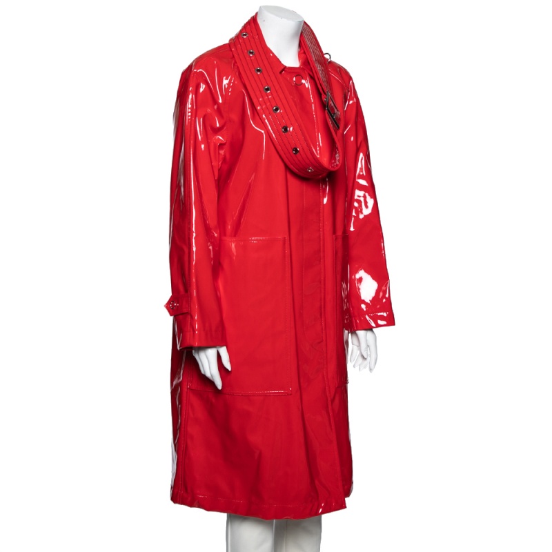 

Burberry Red Belt Detailed Laminated Coat