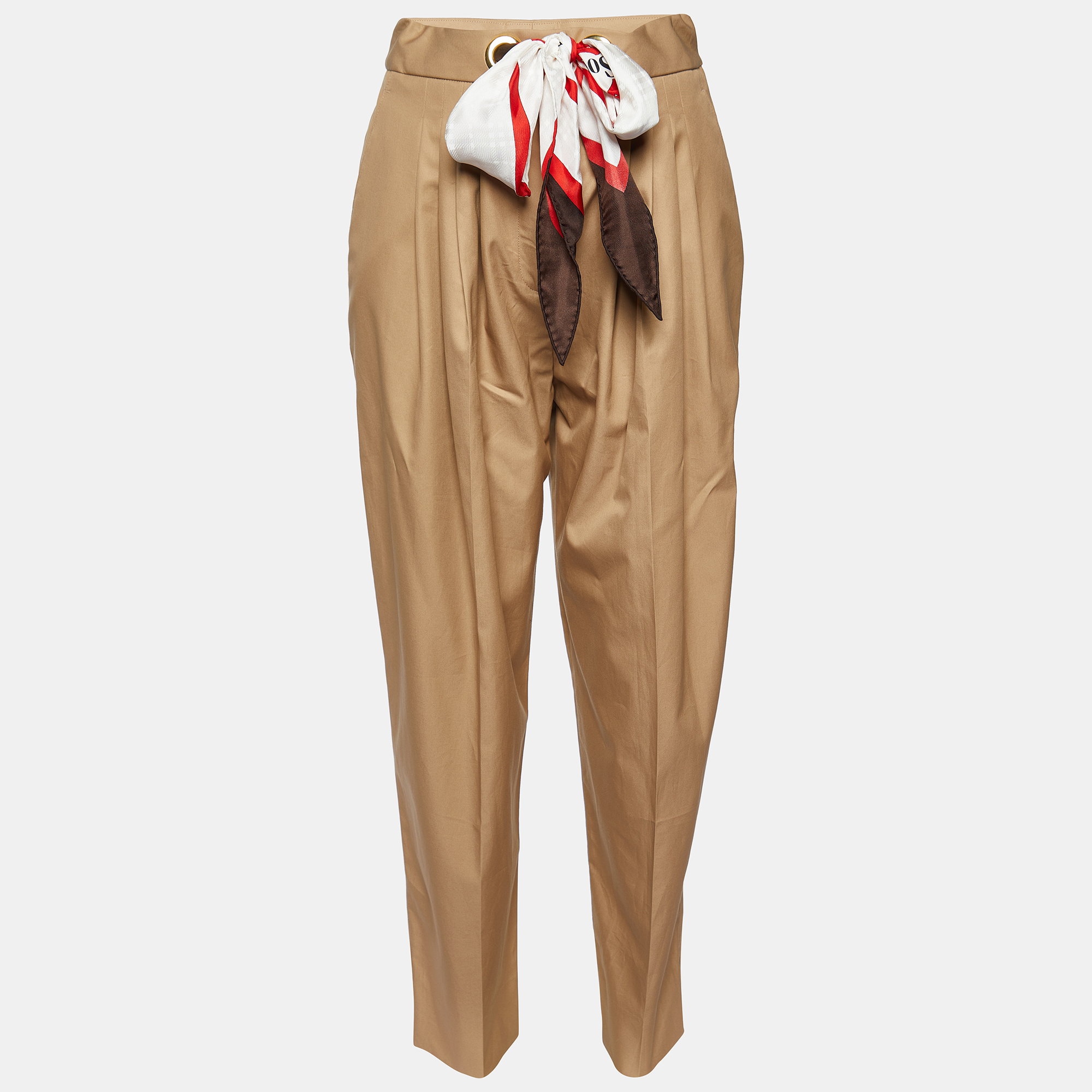Pre Owned Burberry London Dark Beige Cotton Scarf Detail Pleated Trousers S