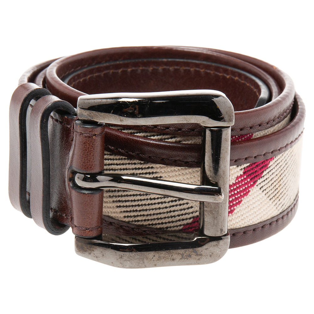 

Burberry Dark Brown House Check Canvas and Leather Buckle Belt
