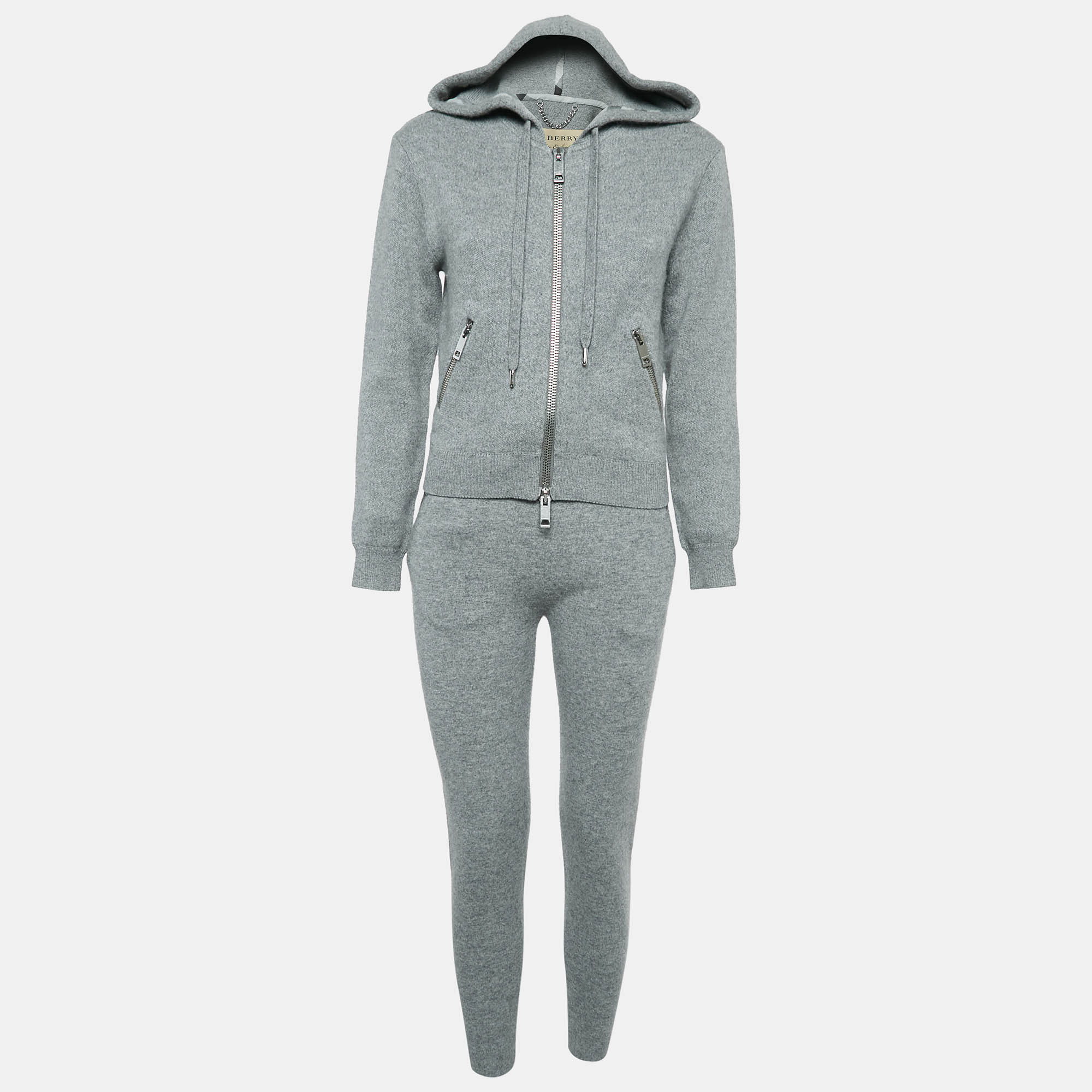 

Burberry Grey Cashmere Knit Jacket and Sweatpants Set S