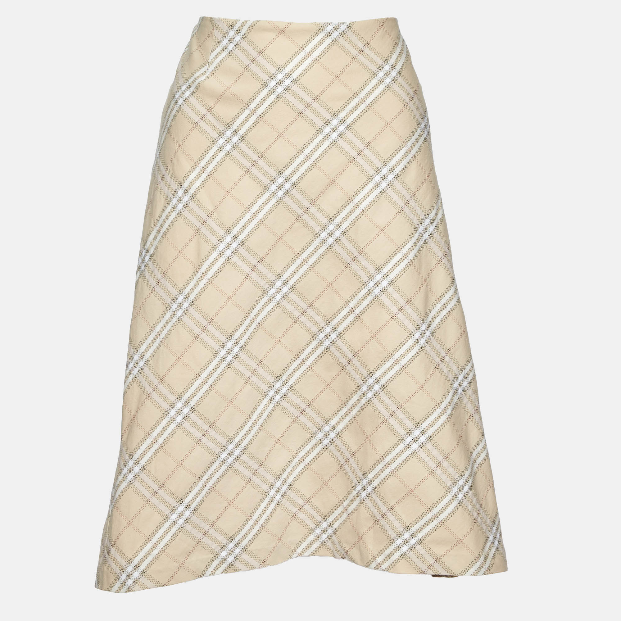 

Burberry Beige Plaid Cotton Blend Midi Skirt M