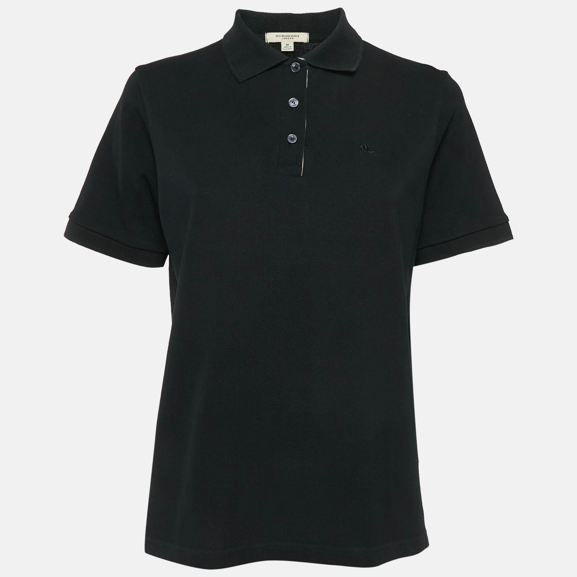 

Burberry London Black Logo Embroidered Cotton Polo T-Shirt M