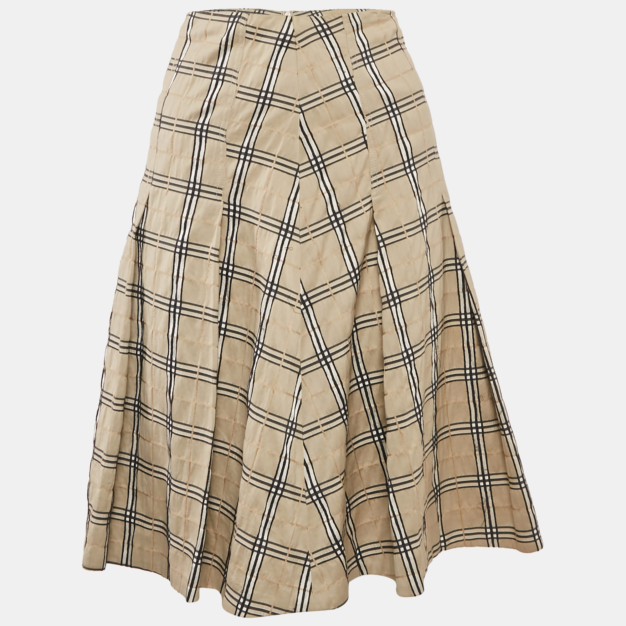 

Burberry Beige Tartan Checks Nylon Blend Knee-Length Skirt M