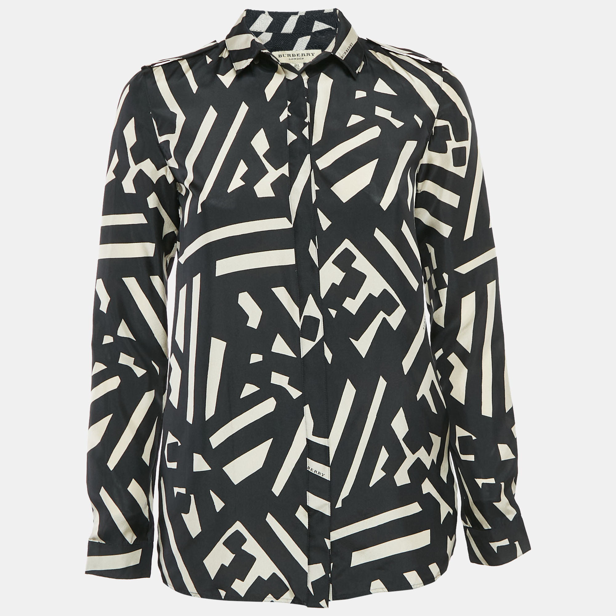 

Burberry London Black Printed Silk Button Front Shirt XS