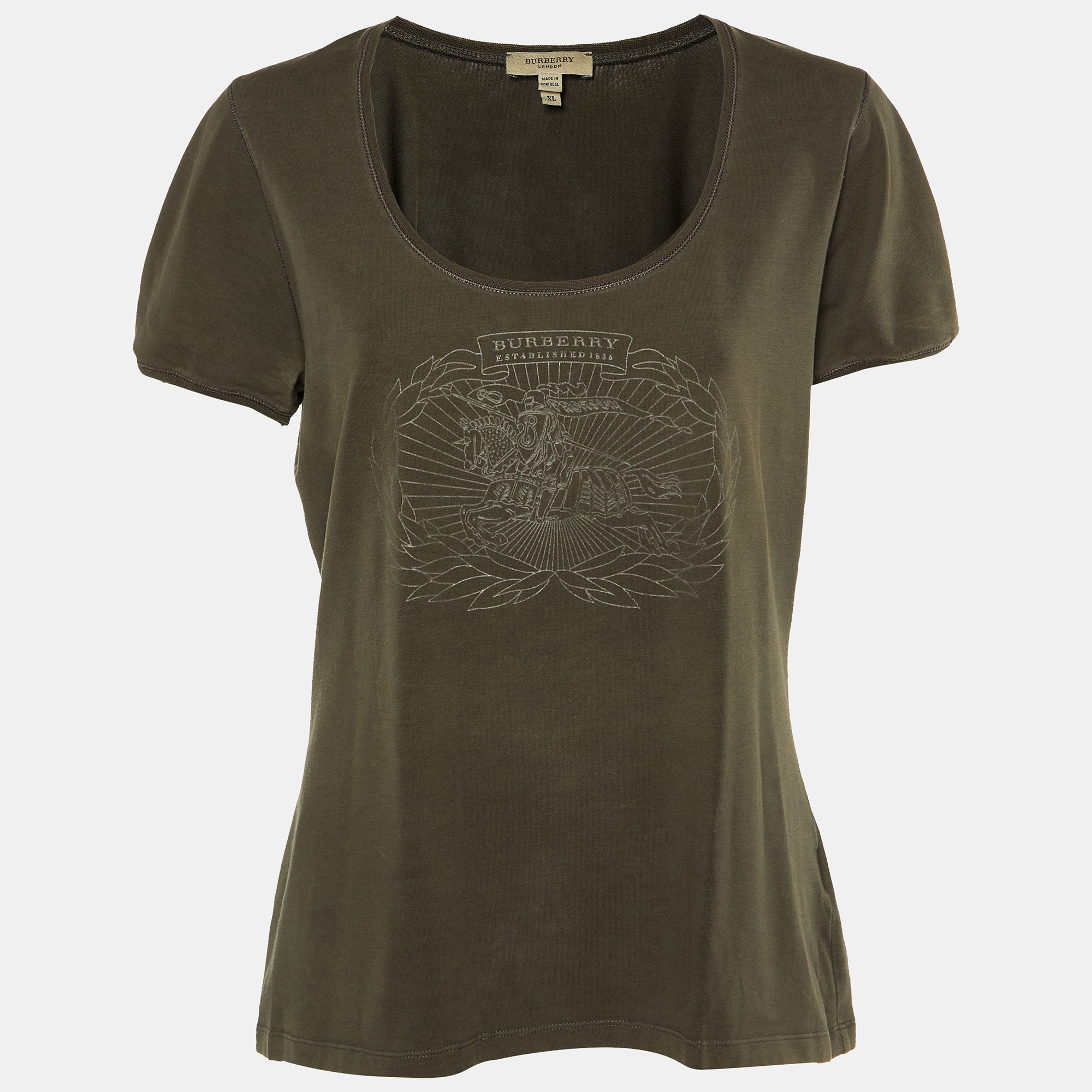 

Burberry Dark Green Logo Embossed Cotton Knit T-Shirt XL